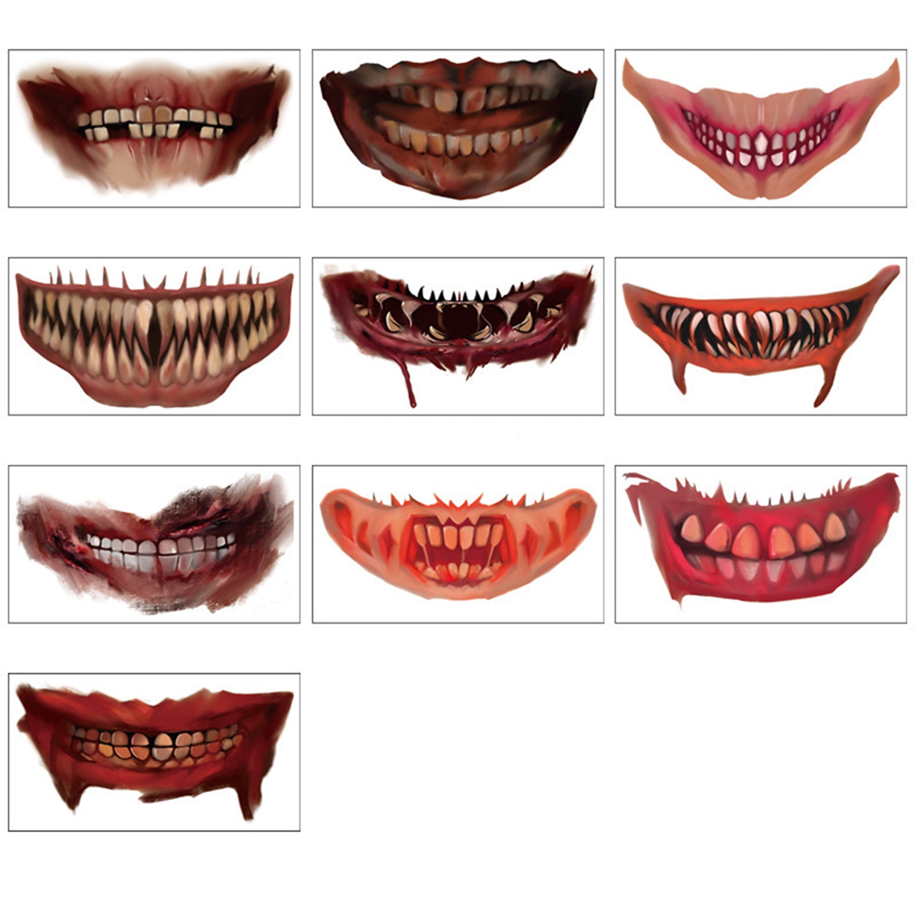 Customizable Halloween Horrible Mouth Temporary Tattoos Body Stickers