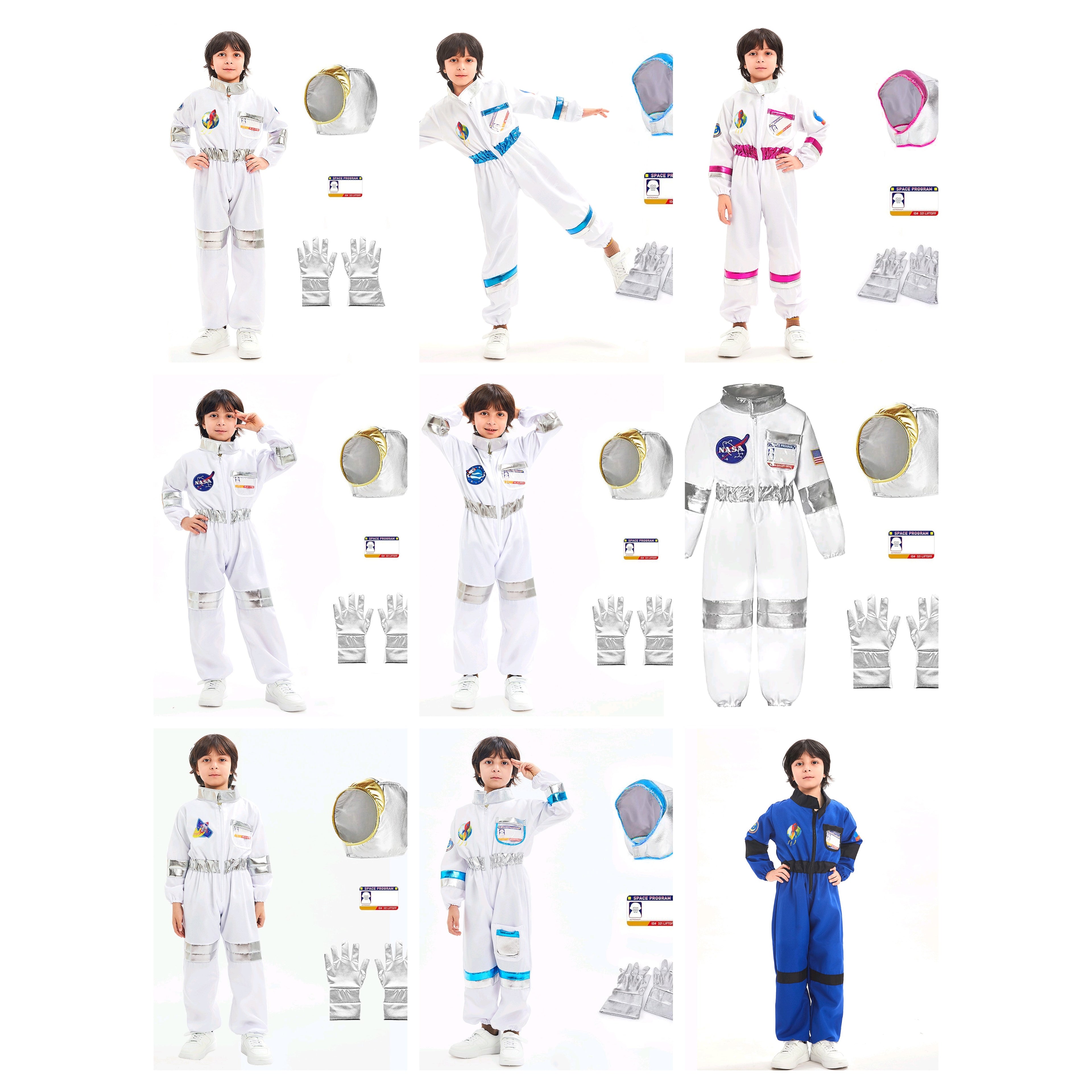 Kids Astronaut Costume Halloween NASA Suit Gloves Attached