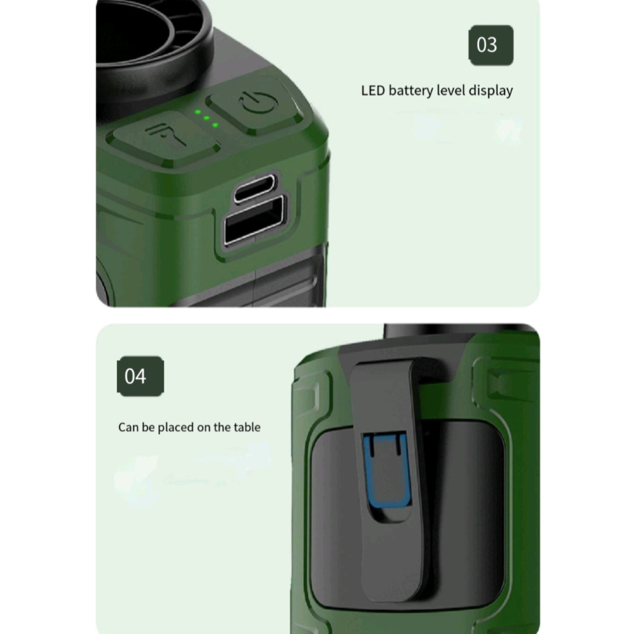 Wearable Waist Fan Outdoor Rechg Flashlight Long Last
