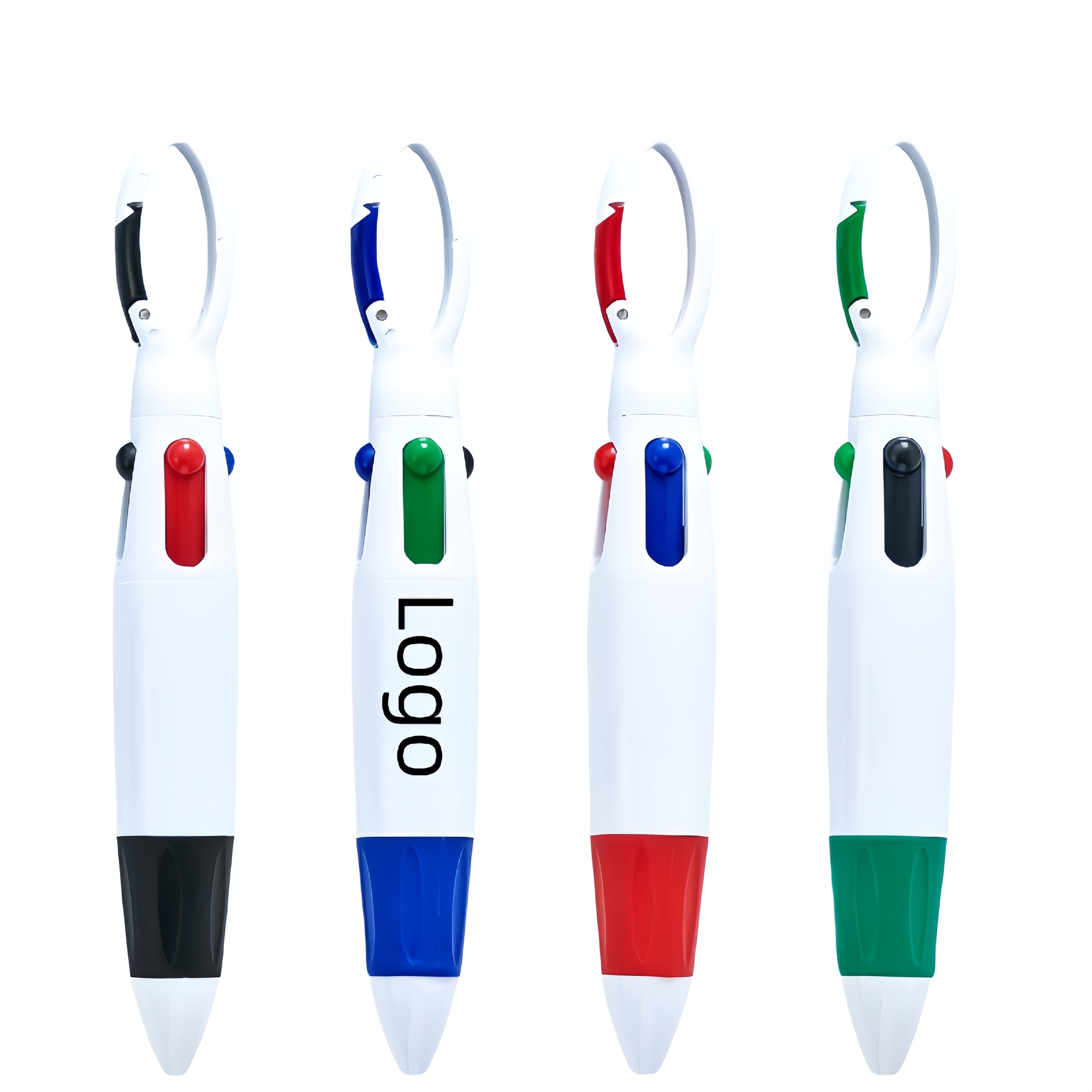 Retractable Four-color Pens with Carabiner Clip