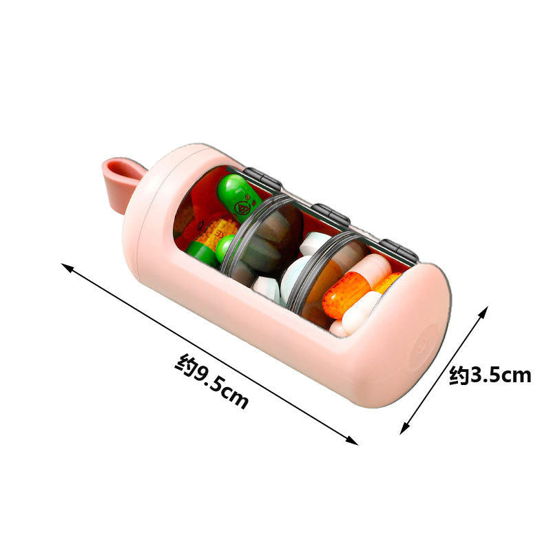 Portable Three-Compartment Windowable Pill Box