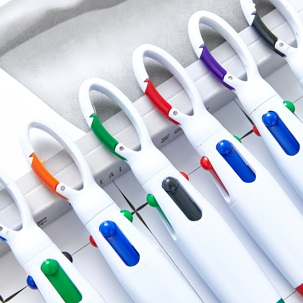 Retractable Four-color Pens with Carabiner Clip