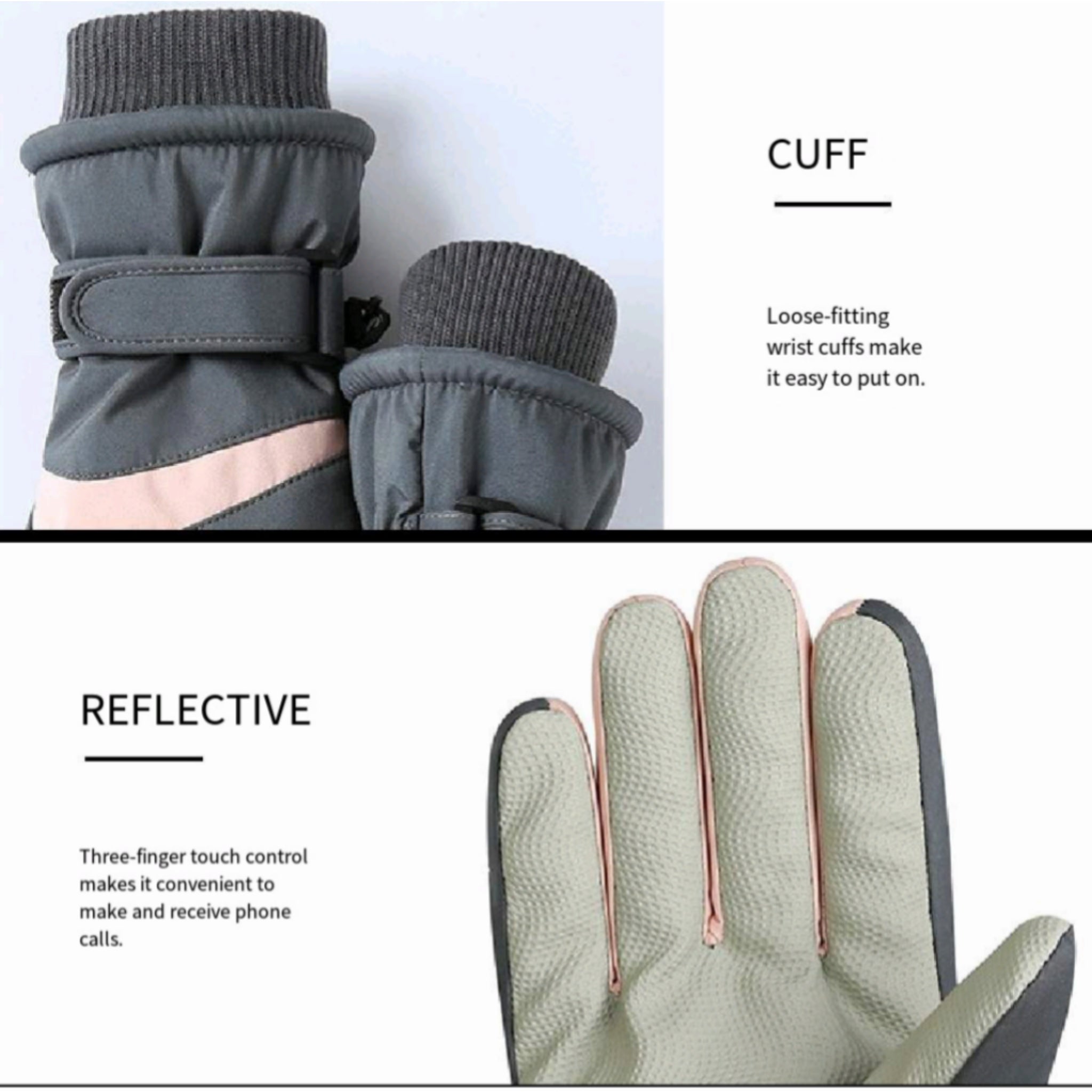 Ski Gloves Ten Finger Touchscreen Grip Tech Cashmere Lined