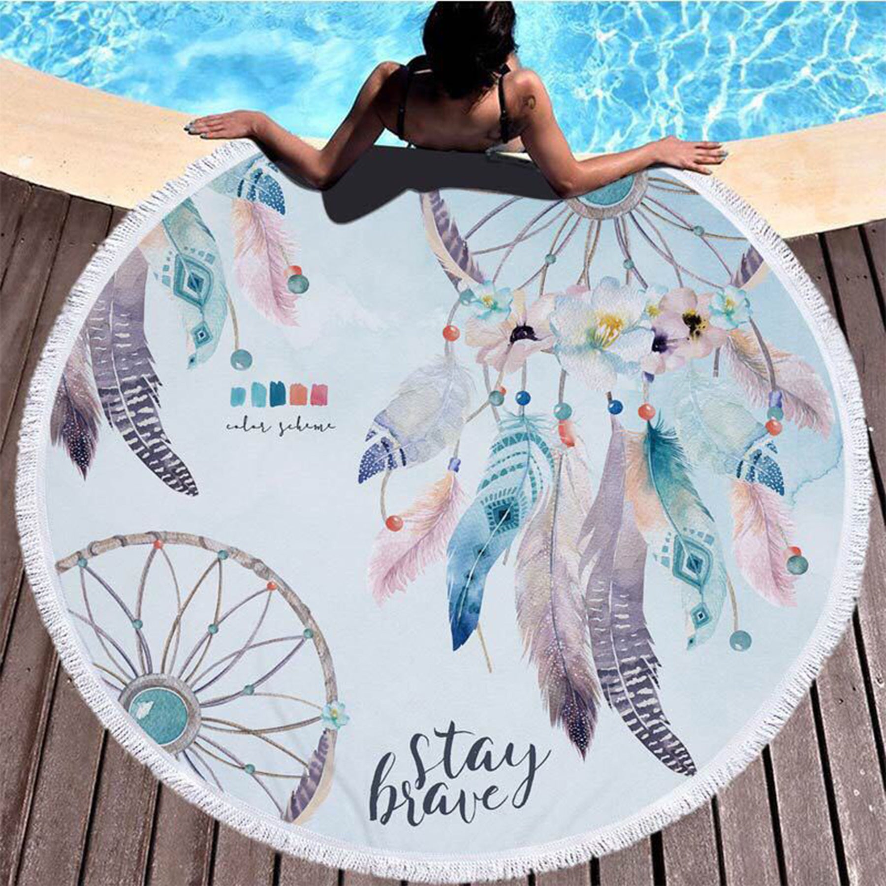 Dreamcatcher Printing Round Beach Towel With Tassels