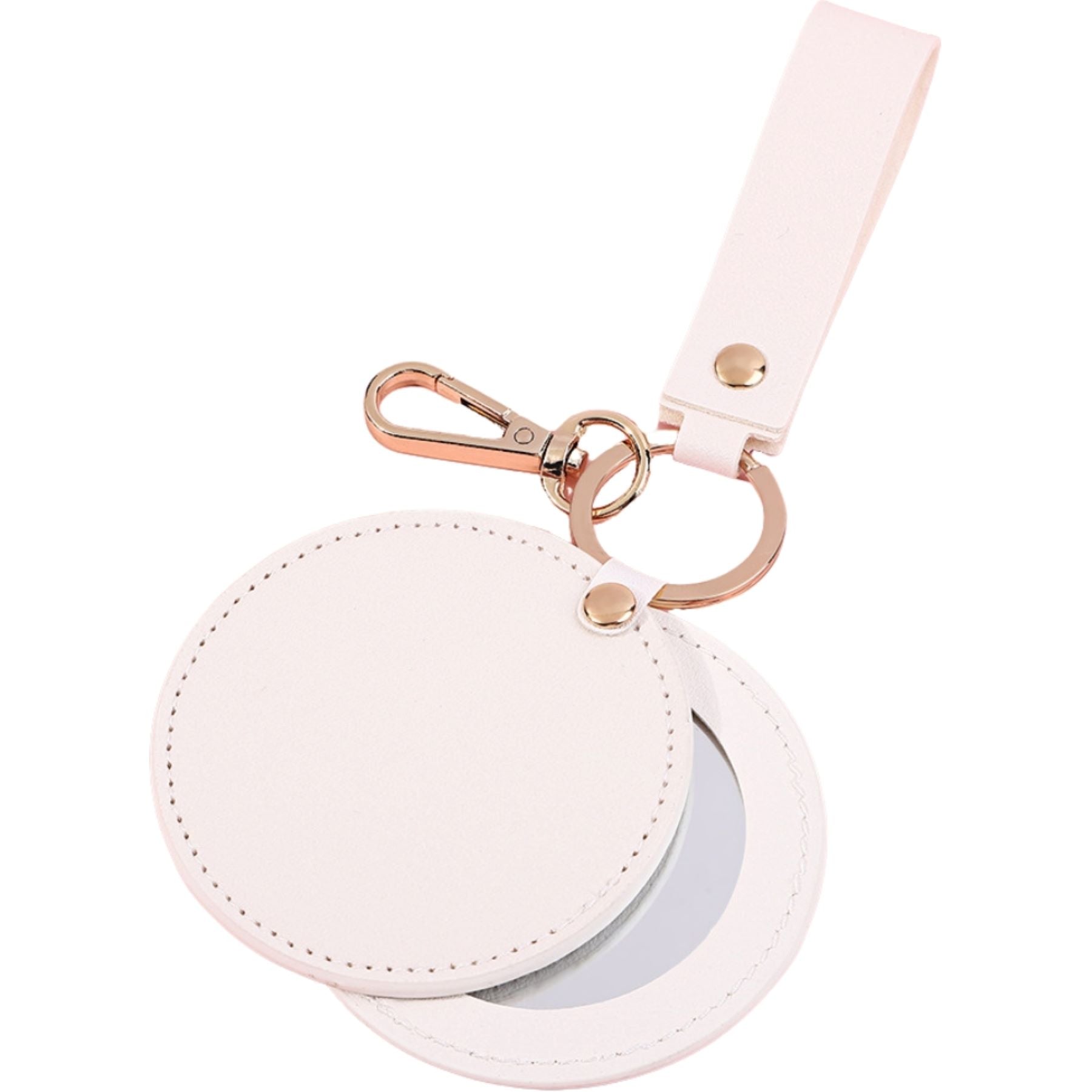 Round Leather Mirror Keychain