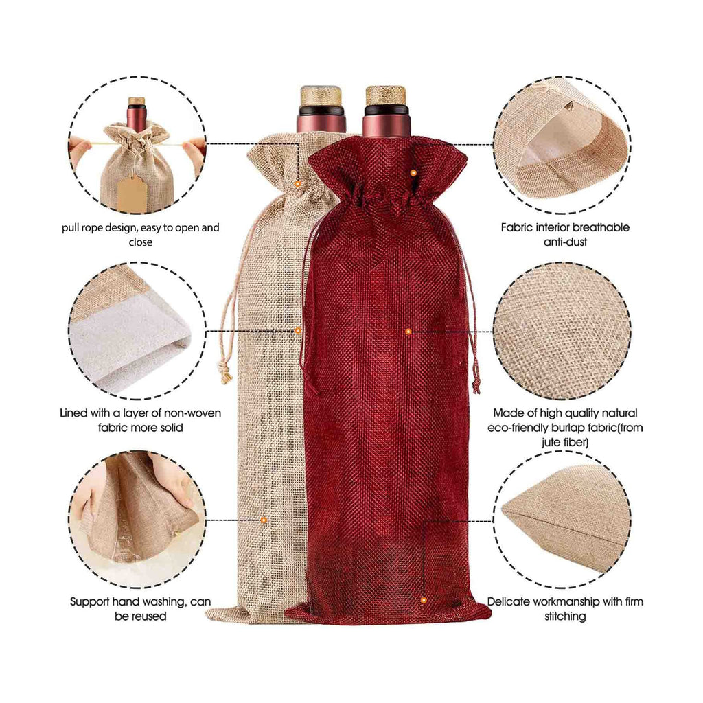 Bunched Mouth Linen Wine Bag