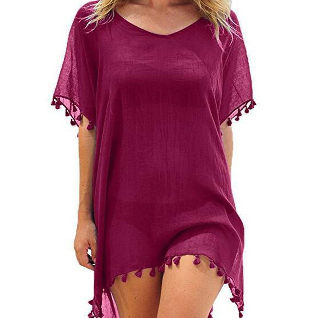 Round Neck Chiffon Fringe Dress Smock-Frock