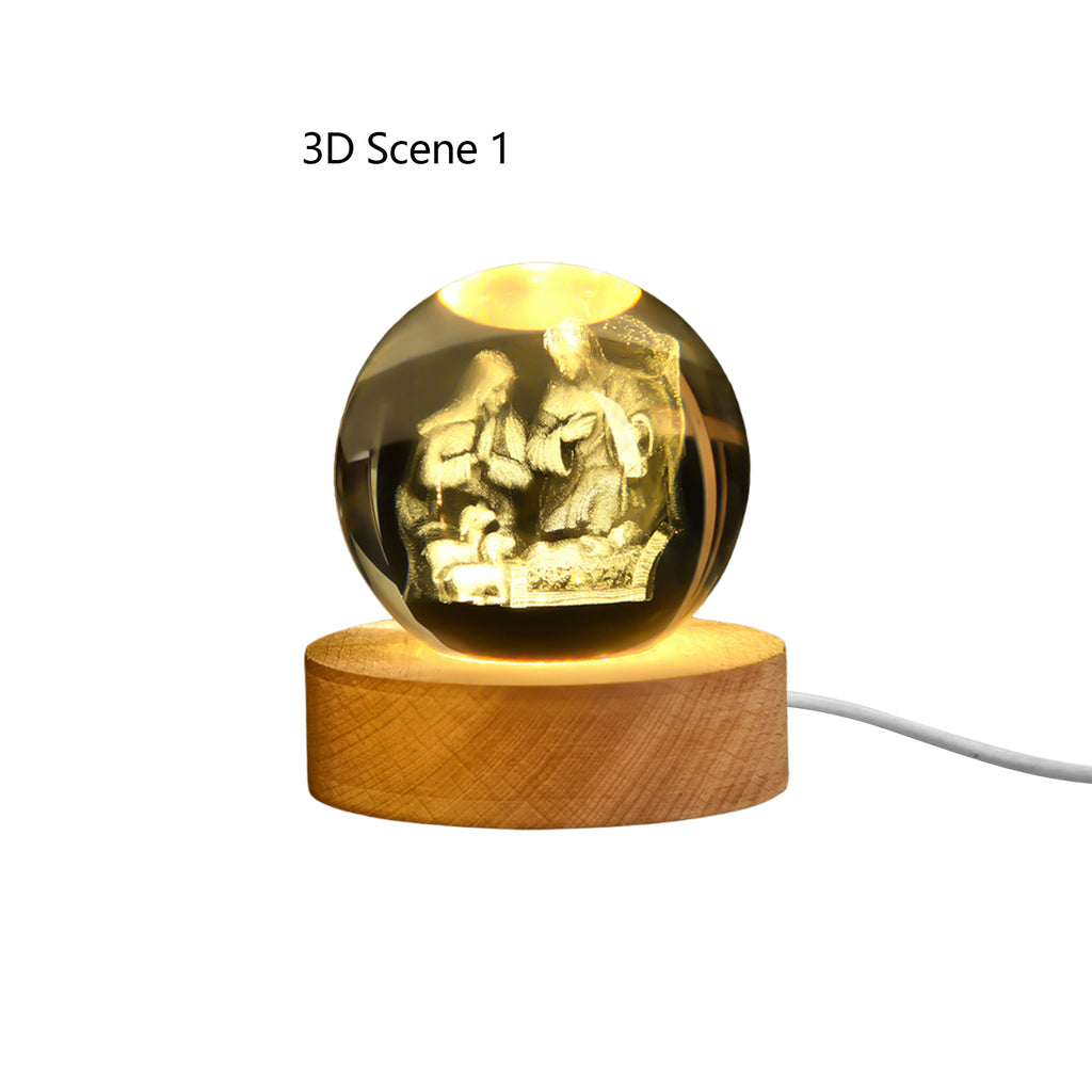 3D Crystal Night Light With Wooden Base Gifts For Christians