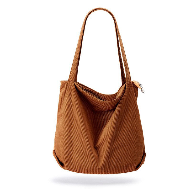 Corduroy Tote Bag with Zipper and Pockets Big Capacity