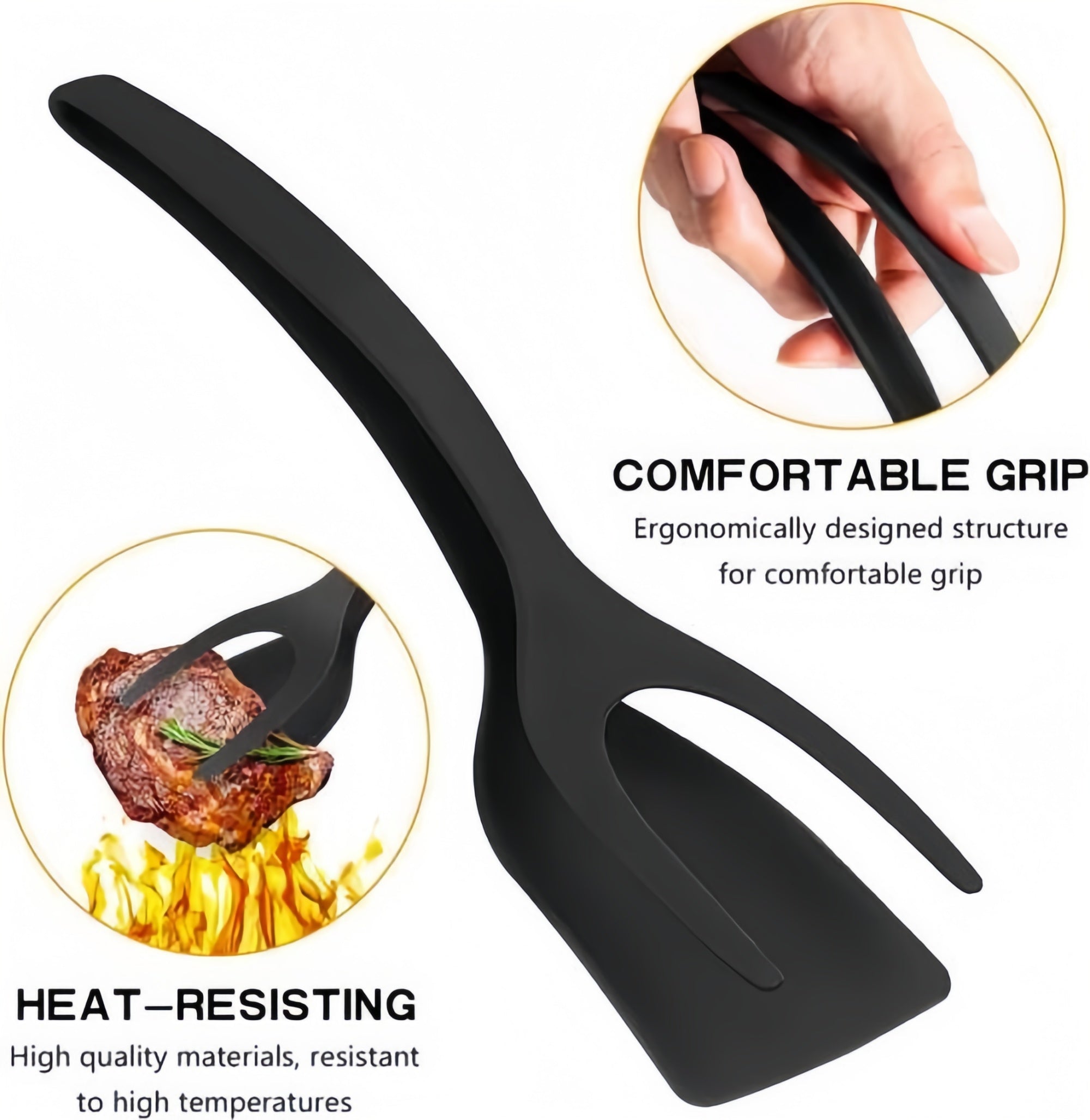 Grip and Flip Spatula Tong Multi-purpose Use Non-Stick Kitchen Egg Flipper Spatula