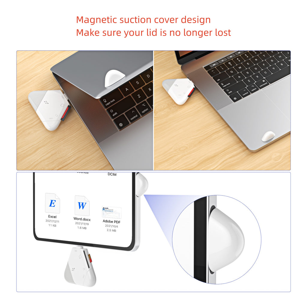 Magnetic Triangle USB Type C Memory Card Reader