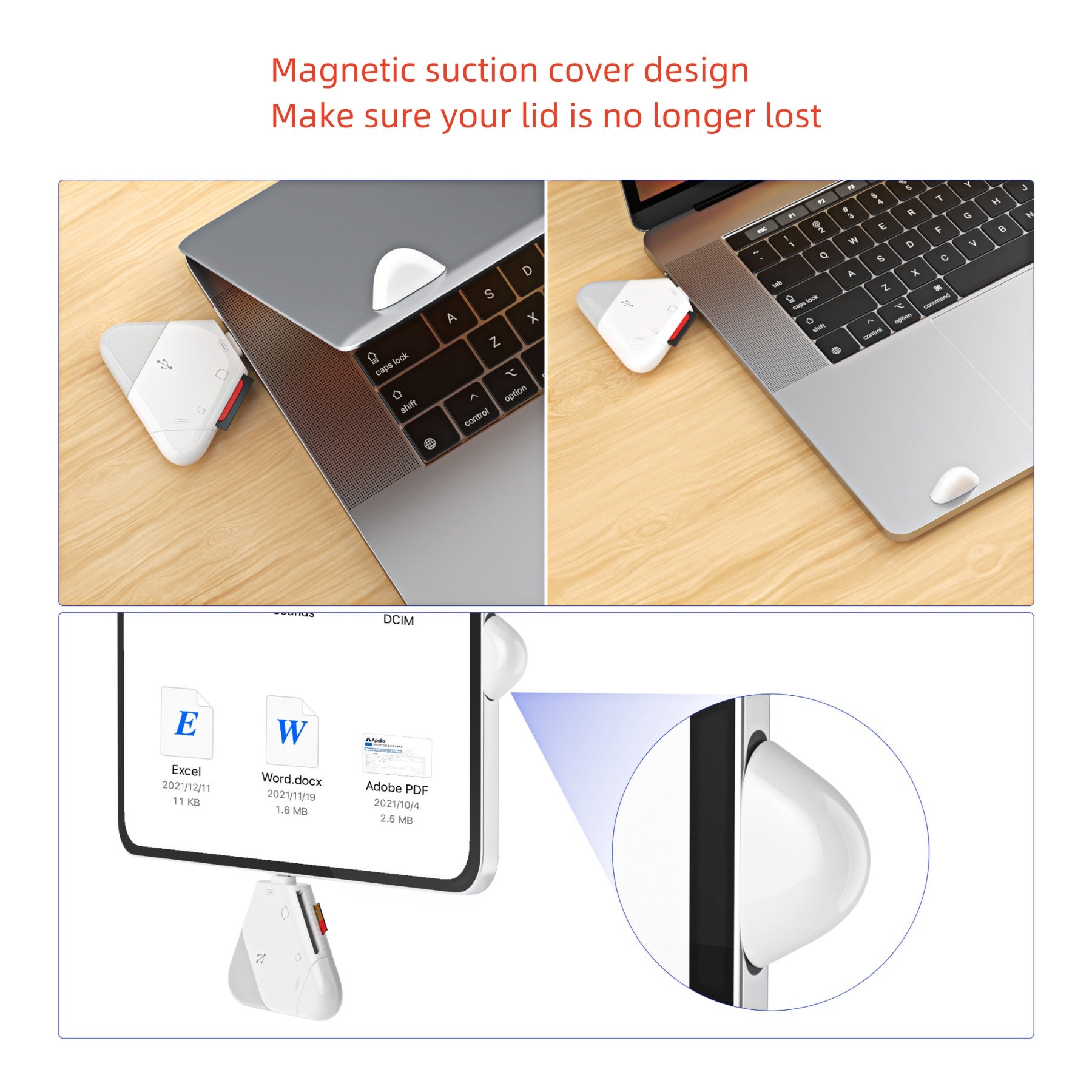 Magnetic Triangle USB Type C Memory Card Reader