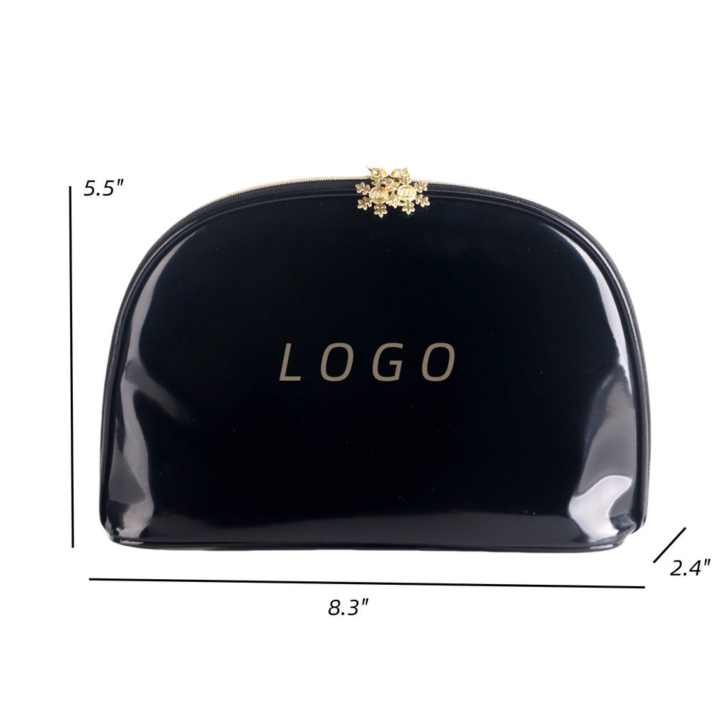 Portable PVC Patent Leather Glossy Black Cosmetic Bag
