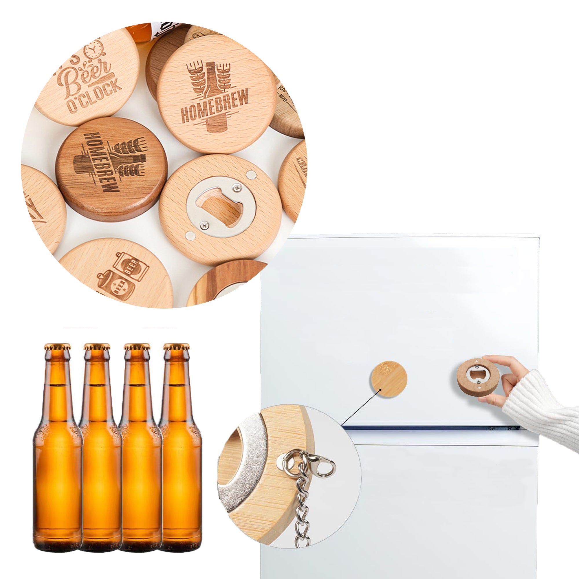 Round Magnetic Bamboo Bottle Opener