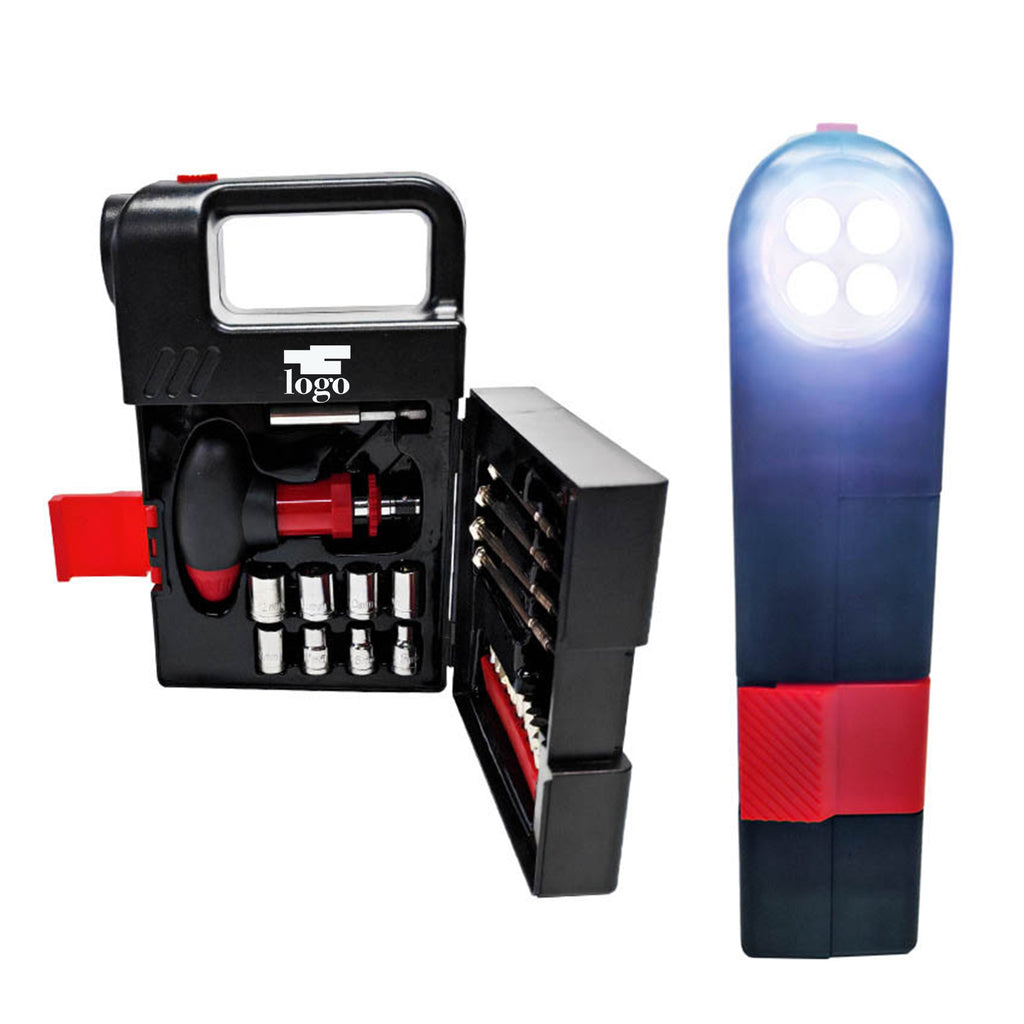 Portable 24-Piece Repair Tool Kit with Flashlight