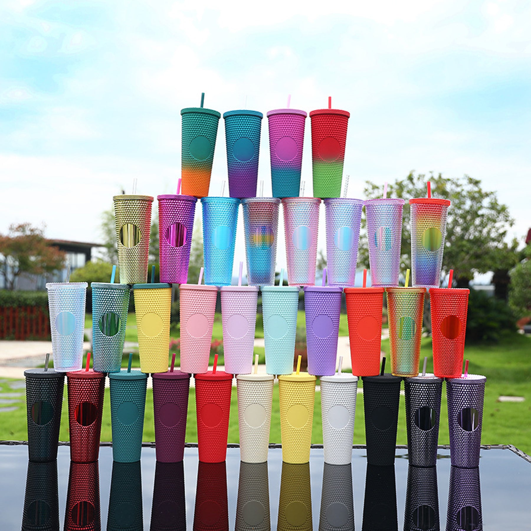 24 Oz Studded Tumbler With Lid And Straw