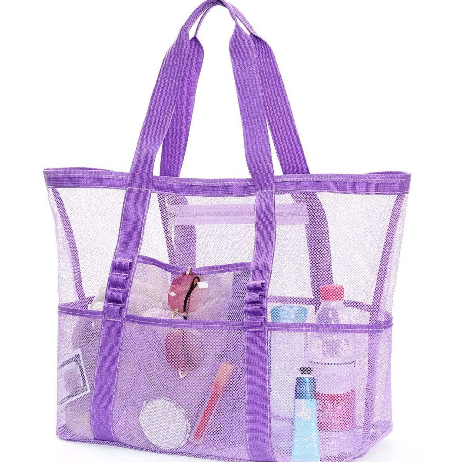 Large Mesh Beach Tote with Zipper Pocket for Pool Toys