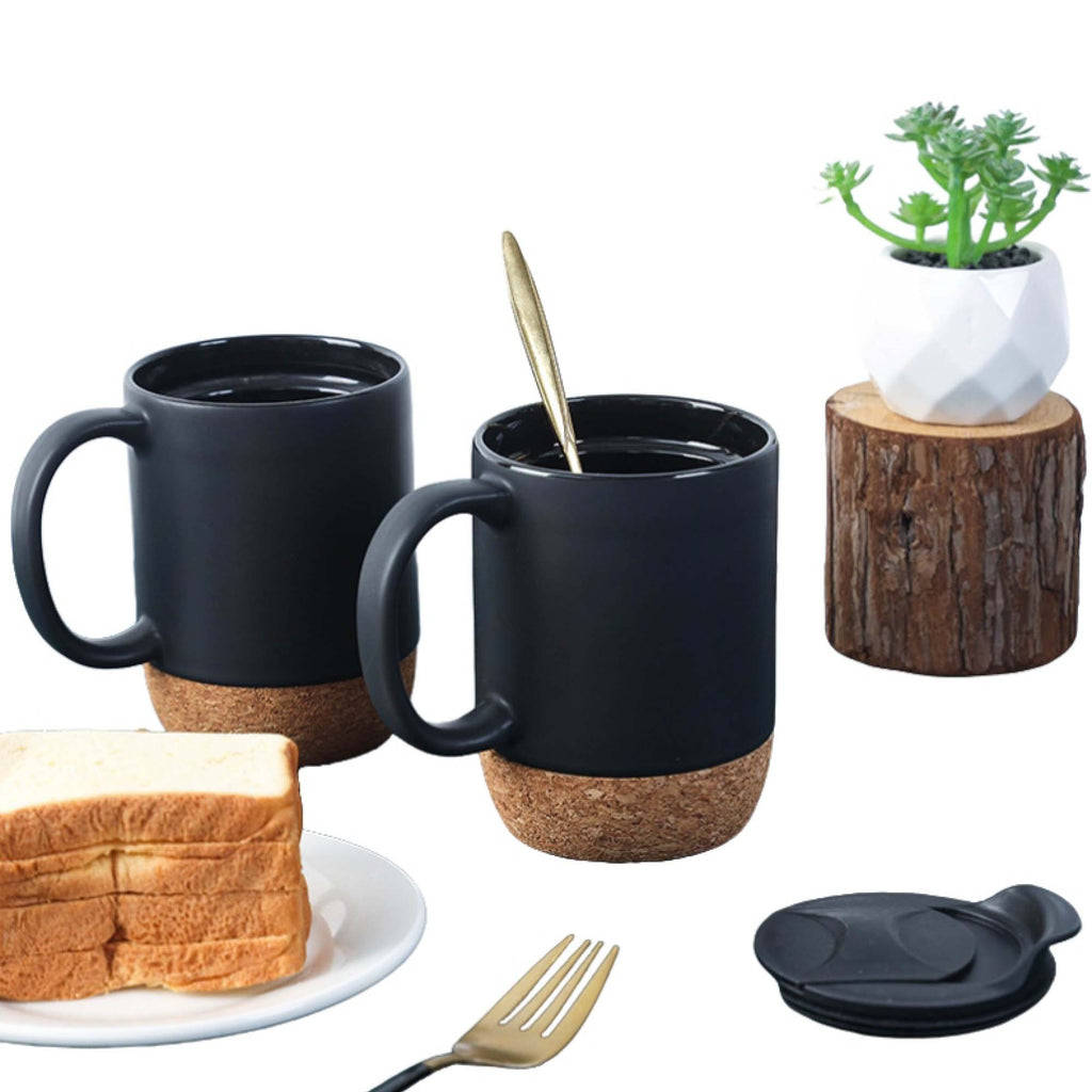 Cork Bottom Ceramic Coffee Mug with Lid