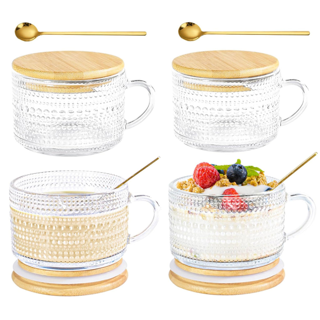14Oz Embossed Glass Iced Coffee Mugs Cups