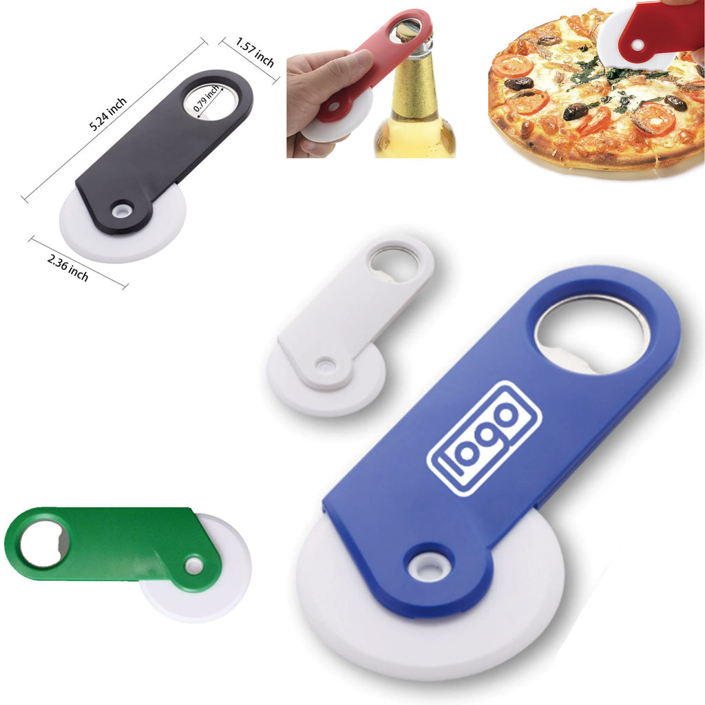 2 in 1 PS Material Round Pizza Cutter Wheel Bottle Opener