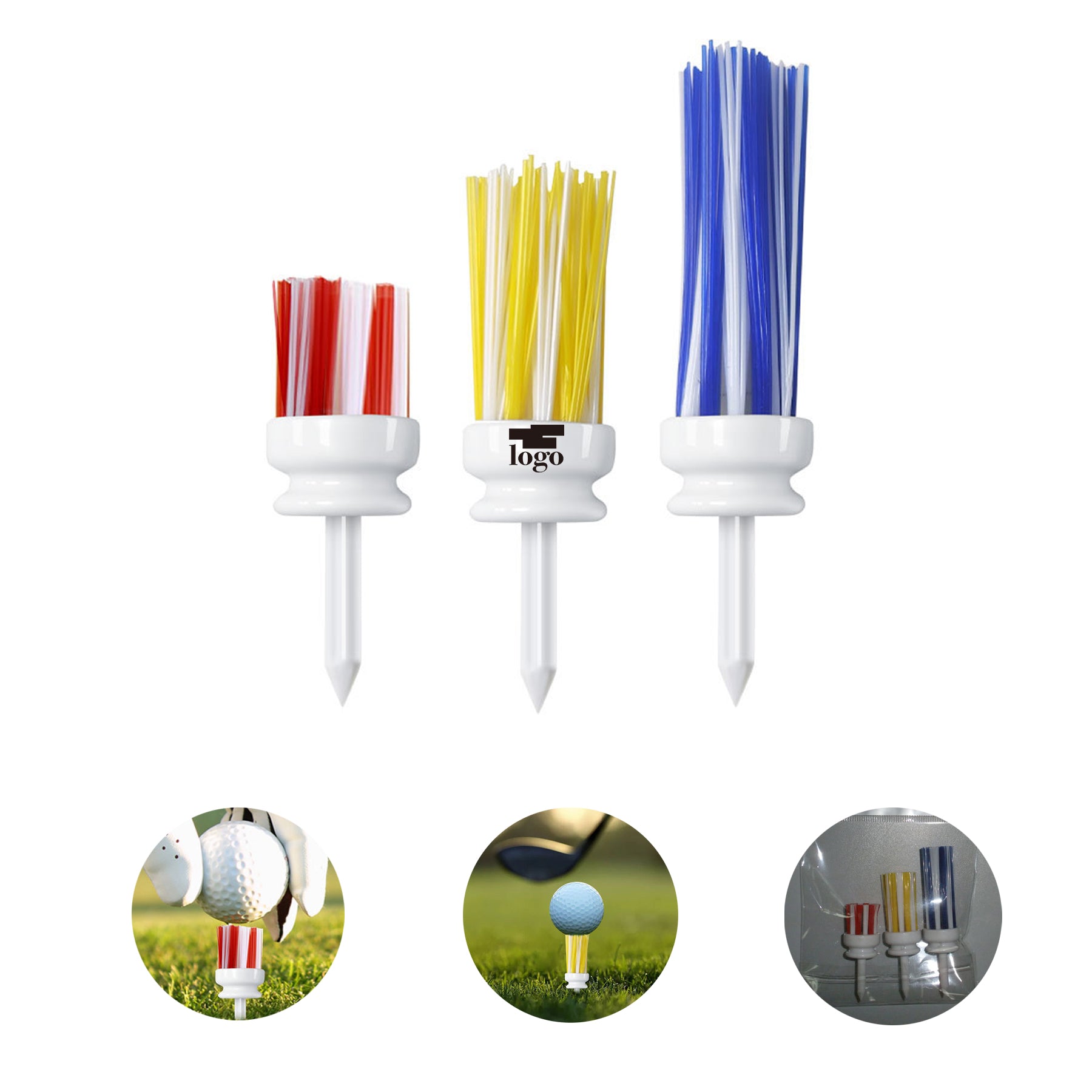 Colored Brush Plastic Golf Ball Tees Set