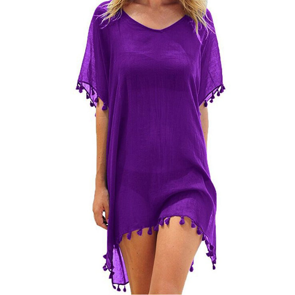 Round Neck Chiffon Fringe Dress Smock-Frock