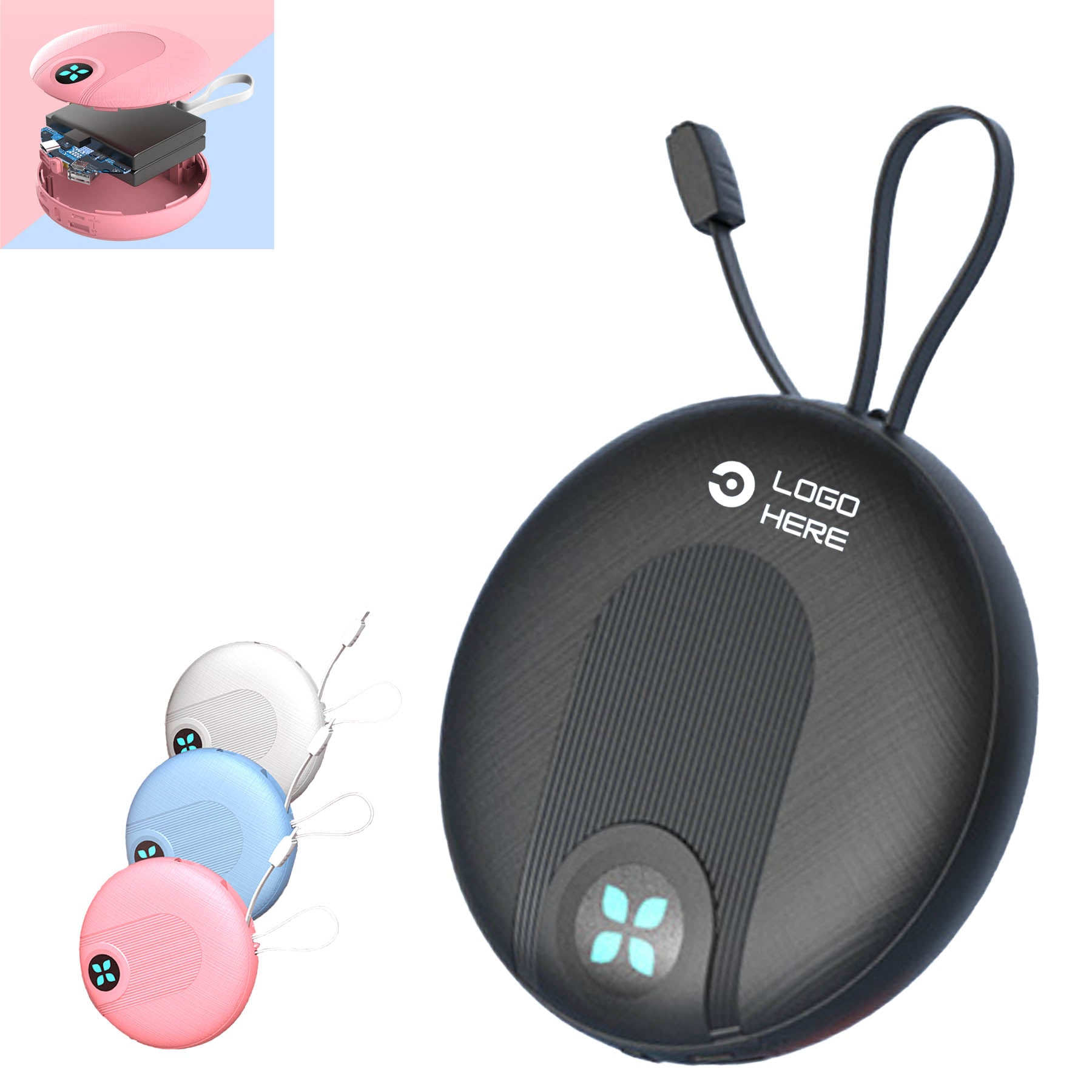 5000Mah Mini Portable Power Bank With Strap And Built In Cable