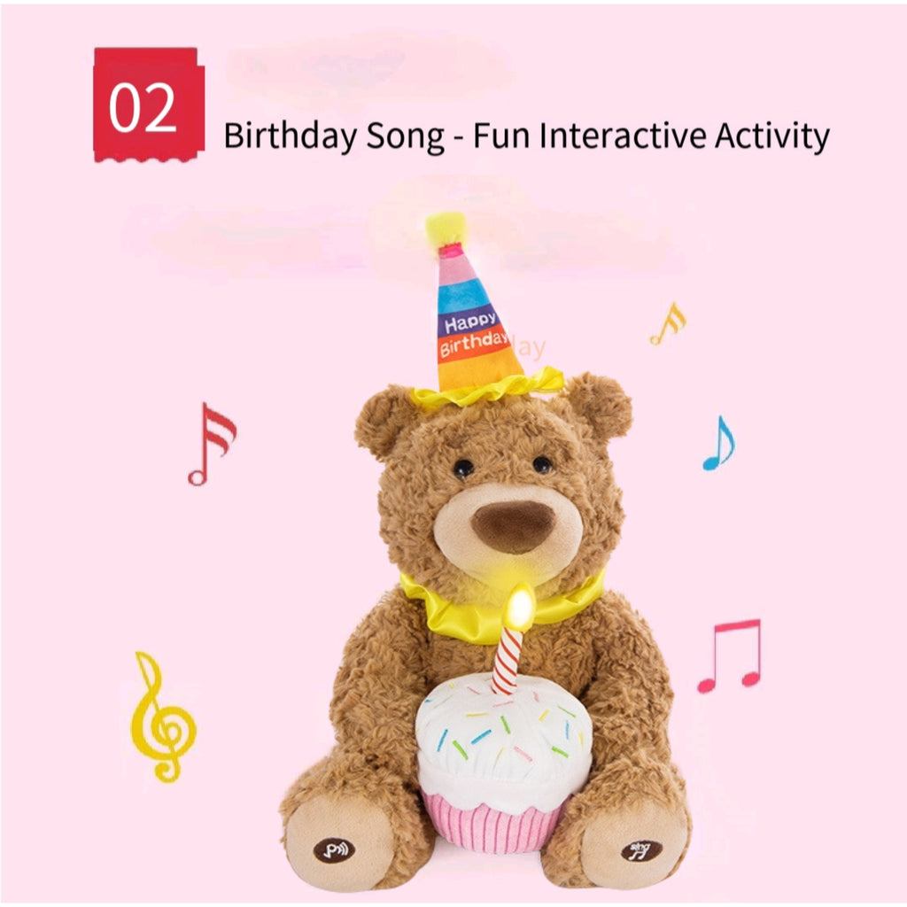 Birthday Singing Teddy Bear Plush Toy Cake Companion Gift