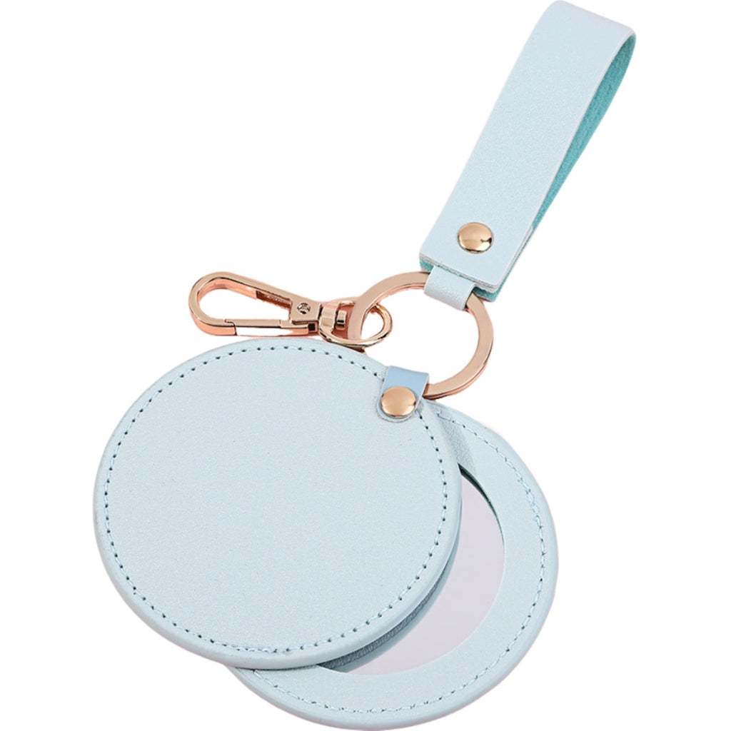 Round Leather Mirror Keychain