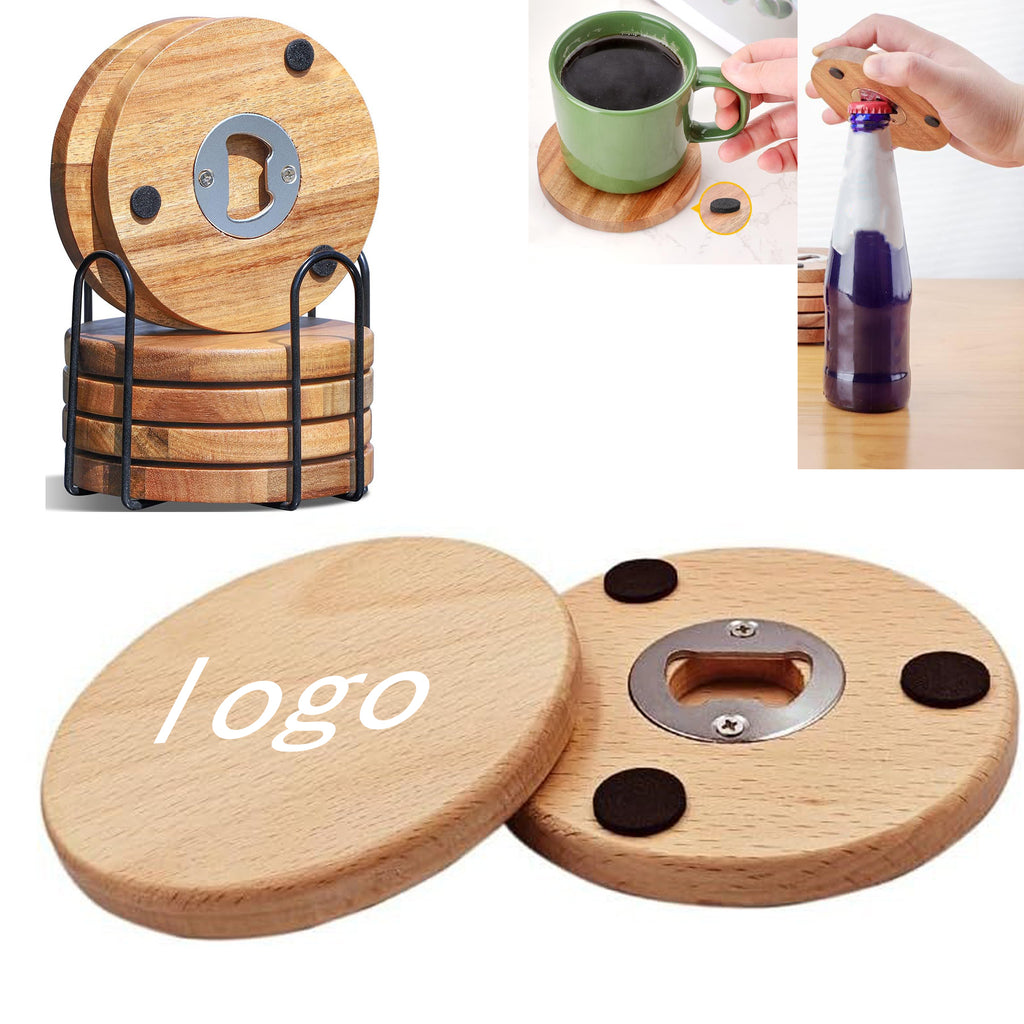Wooden Coaster Set With Bottle Opener