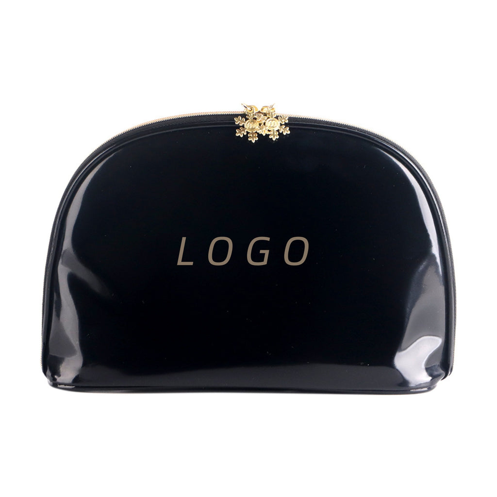 Portable PVC Patent Leather Glossy Black Cosmetic Bag