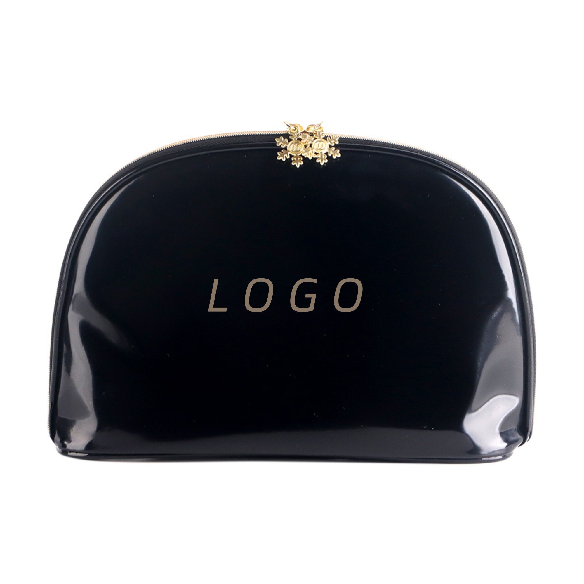 Portable PVC Patent Leather Glossy Black Cosmetic Bag