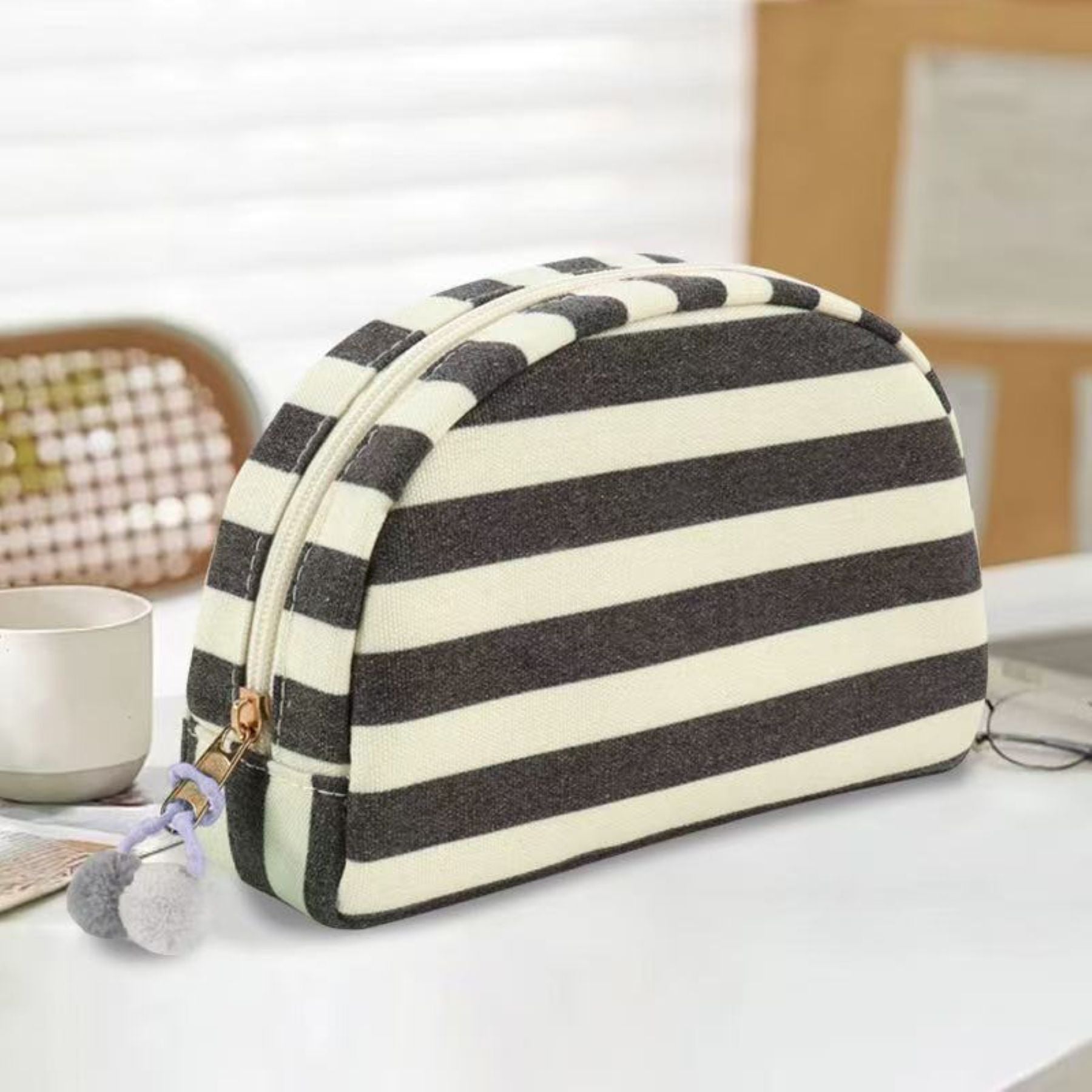 Portable Striped Toiletry Bag