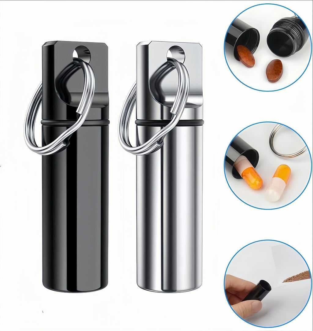 Flat Round Keychain Medicine Container Made Of Aluminum Alloy