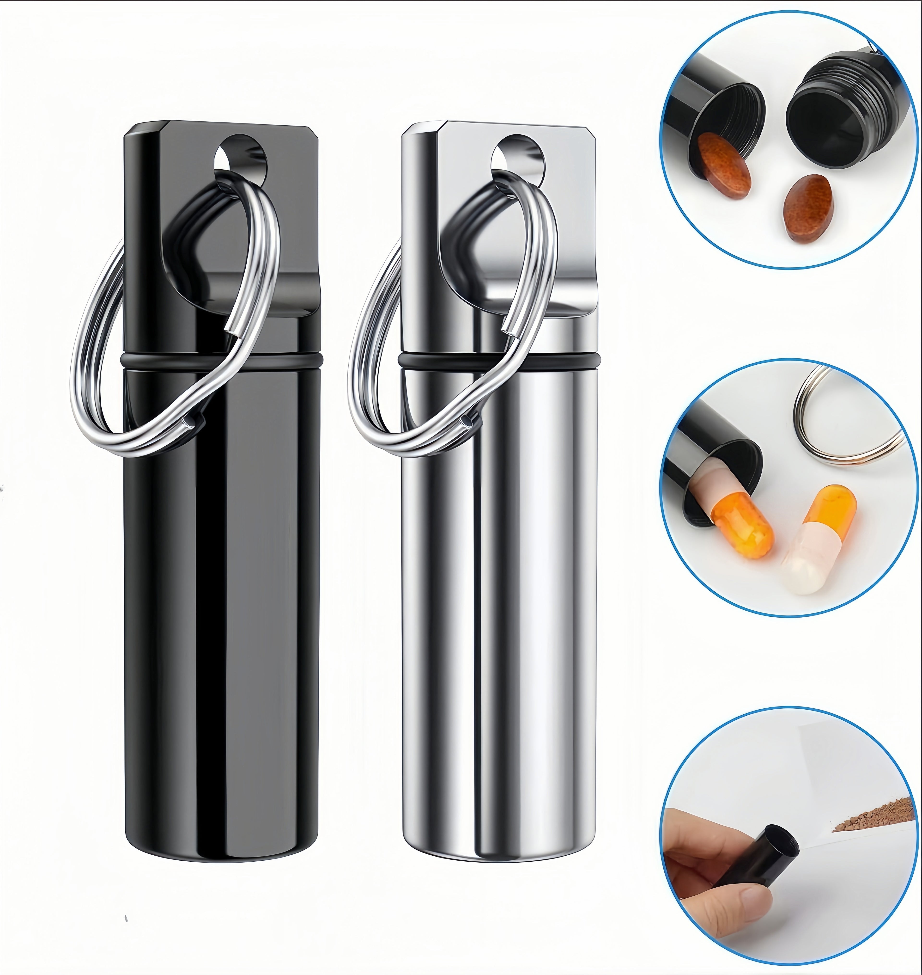 Flat Round Keychain Medicine Container Made Of Aluminum Alloy
