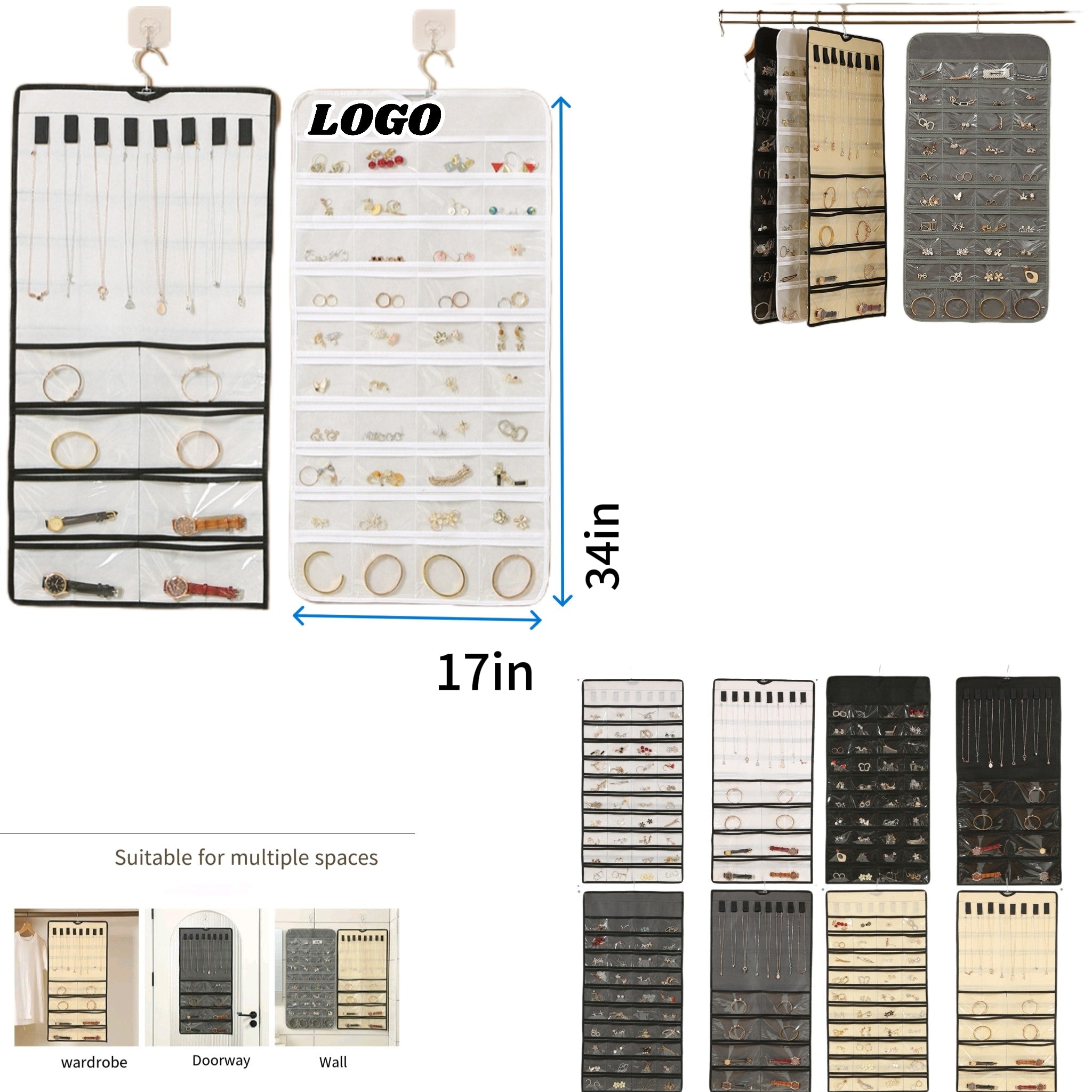 Double Sided Clear Jewelry Organizer Hanging Bag