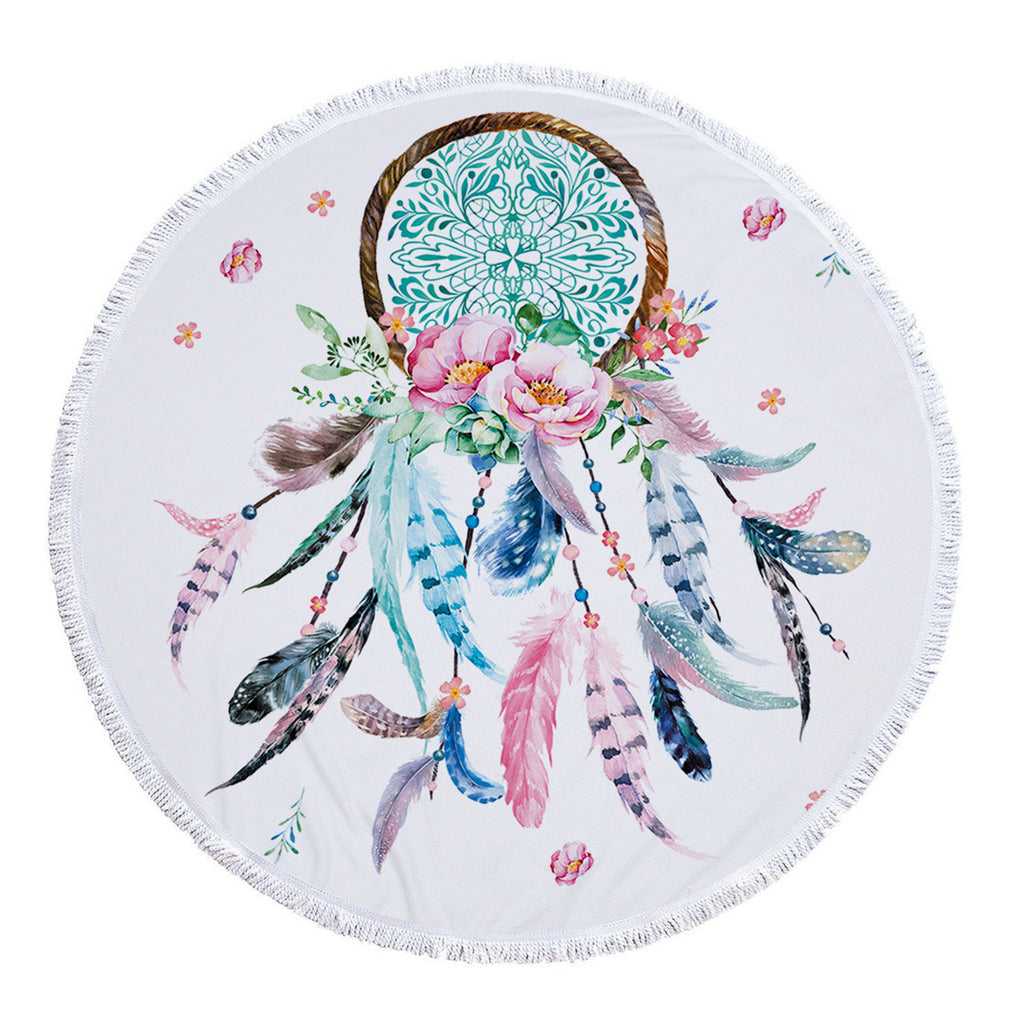 Dreamcatcher Printing Round Beach Towel With Tassels