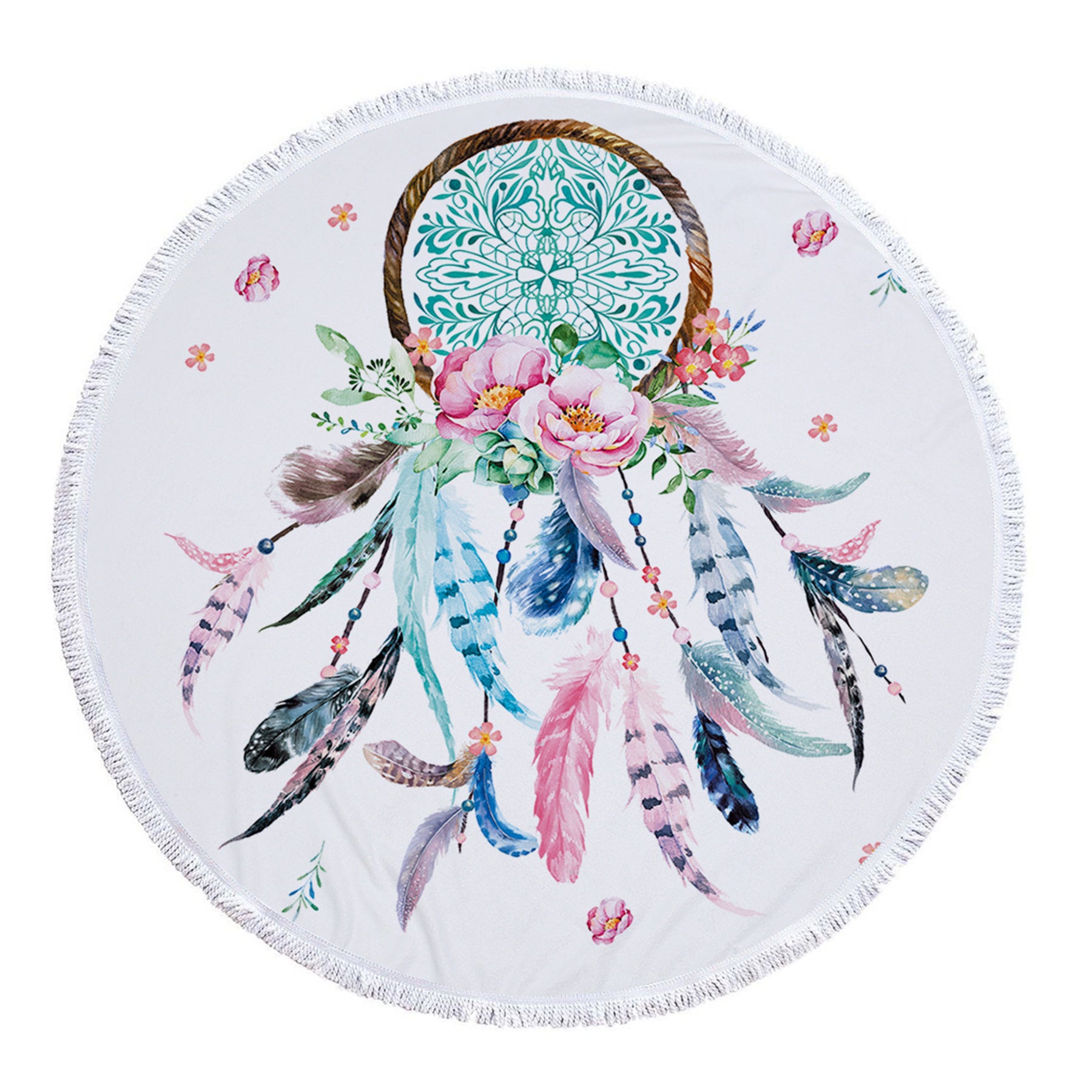 Dreamcatcher Printing Round Beach Towel With Tassels