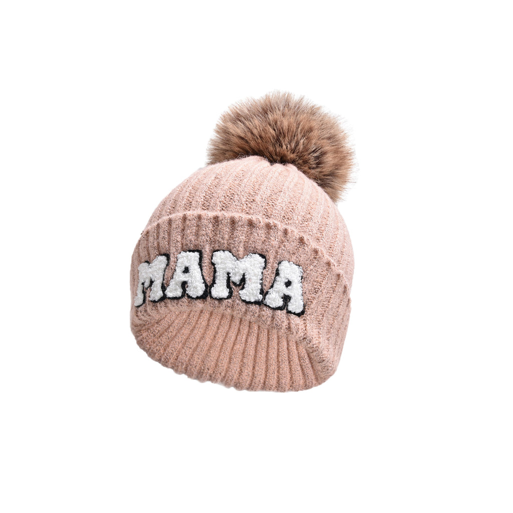 Embroidered Letter Pompom Knitted Beanie Hat