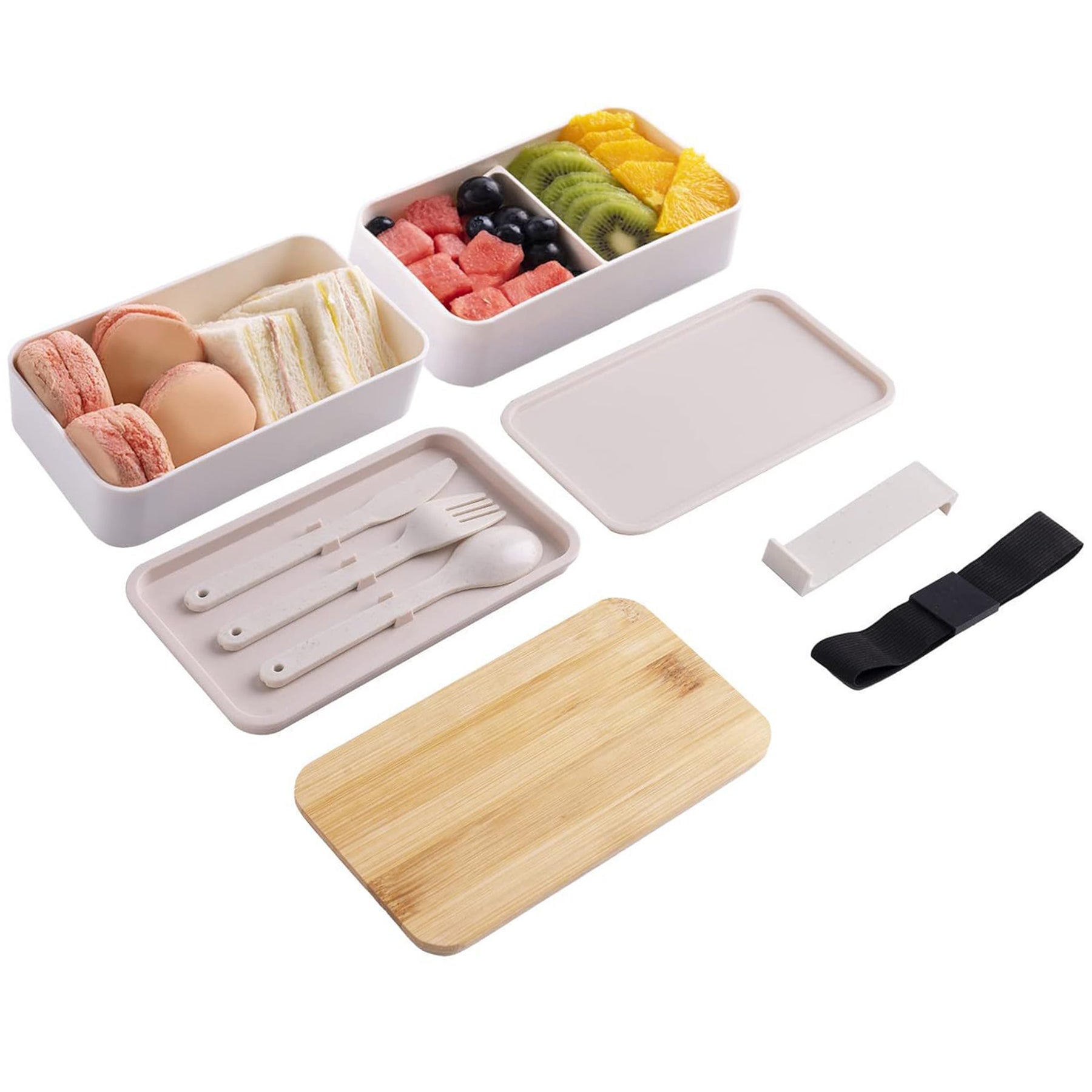 Double Decker Lunch Box With Bamboo Lid And Utensils