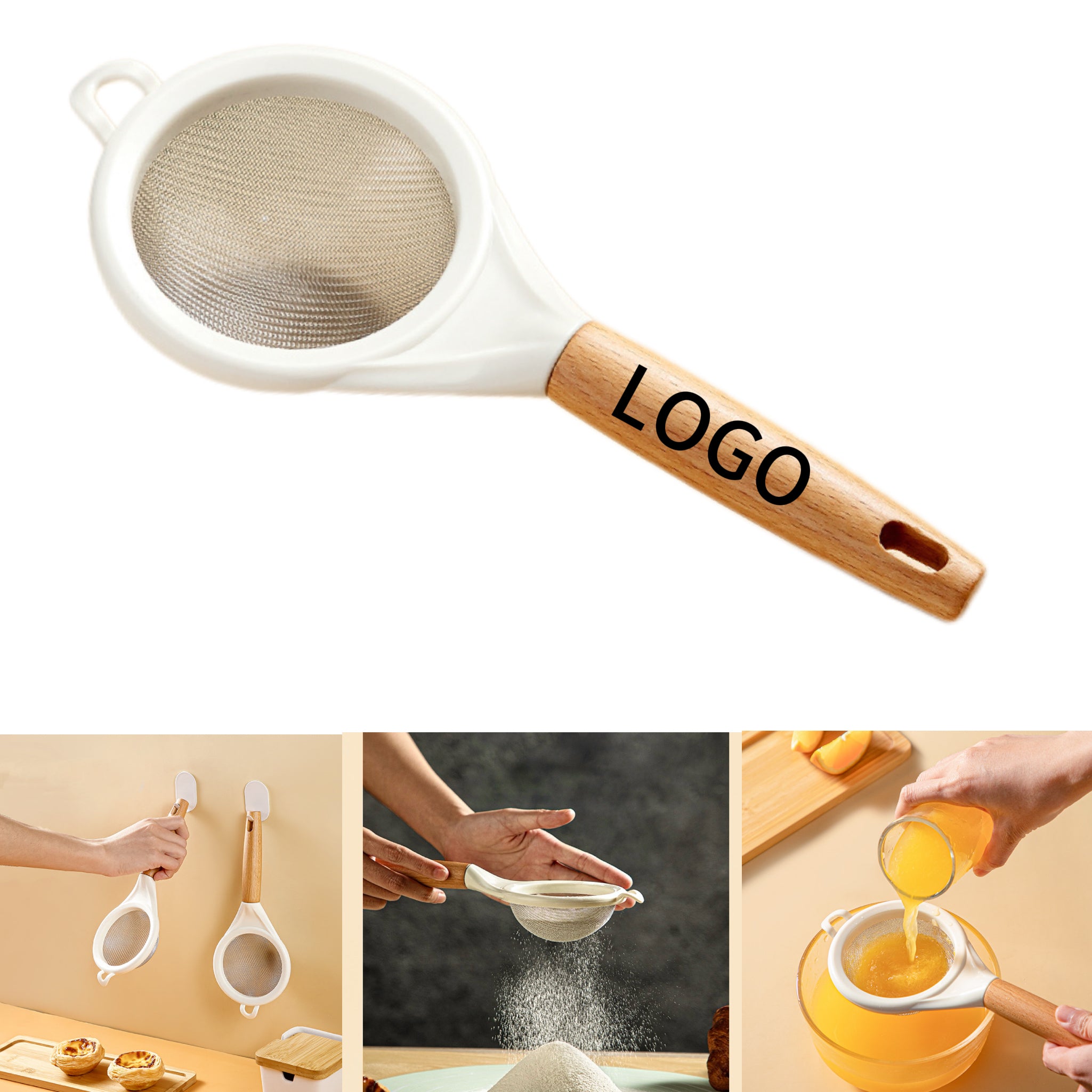 Stainless Steel Mesh Flour Sifter with Wooden Handle