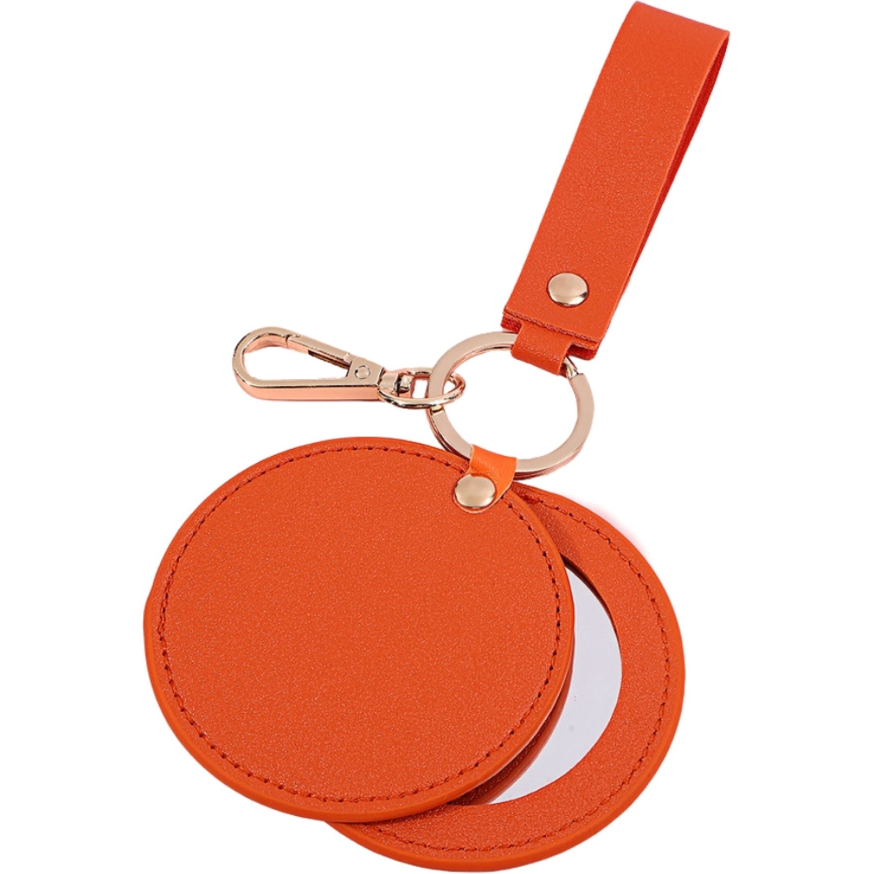 Round Leather Mirror Keychain