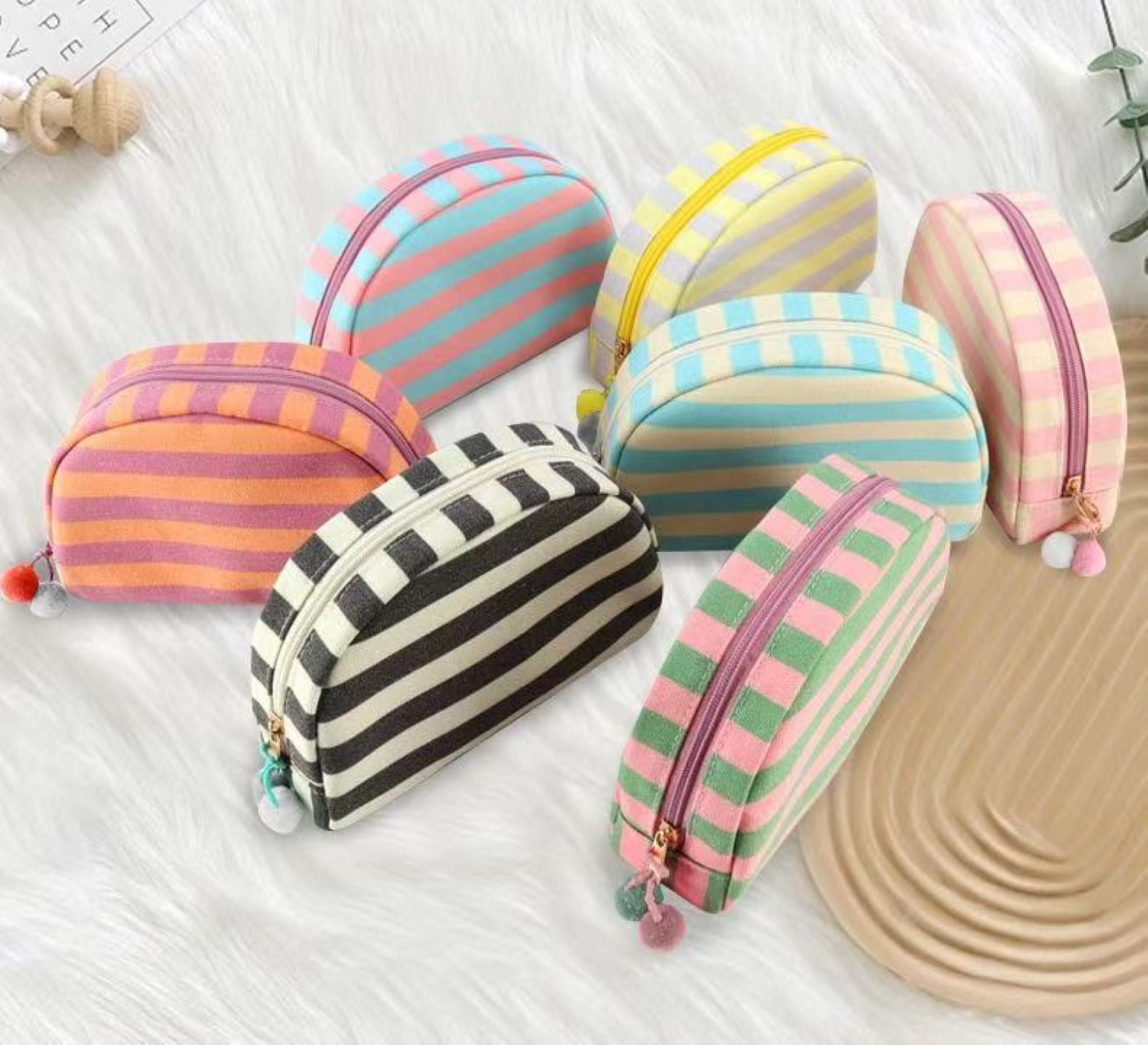 Portable Striped Toiletry Bag