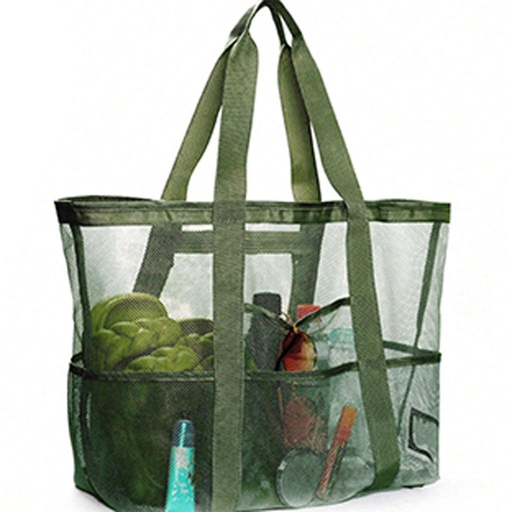 Large Mesh Beach Tote with Zipper Pocket for Pool Toys
