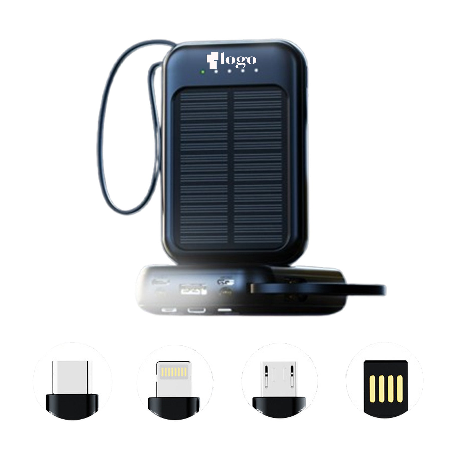 20000Mah Solar Charger Power Bank Built-In Cables