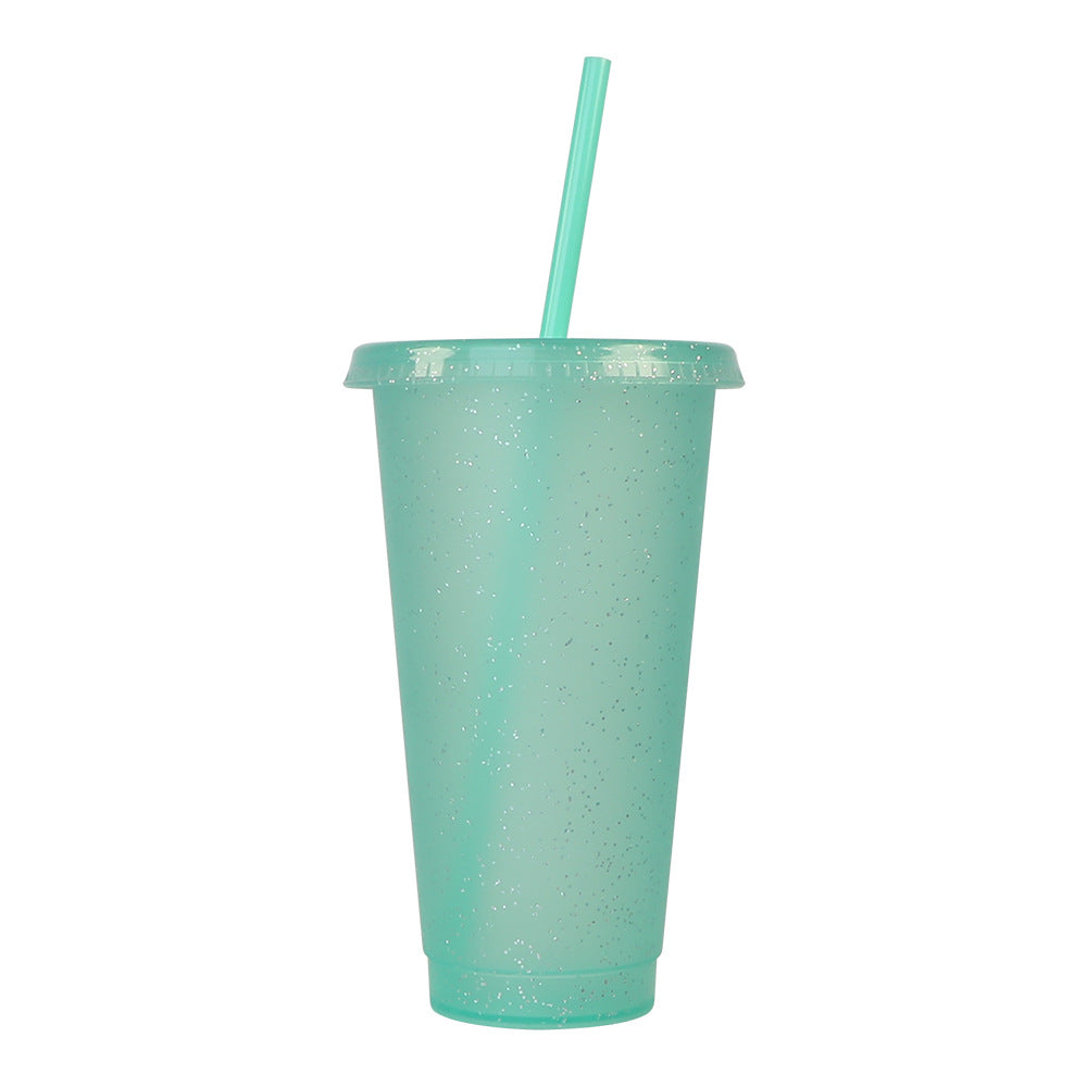 Large-Capacity PP Plastic Iridescent Glitter Cup with Straw