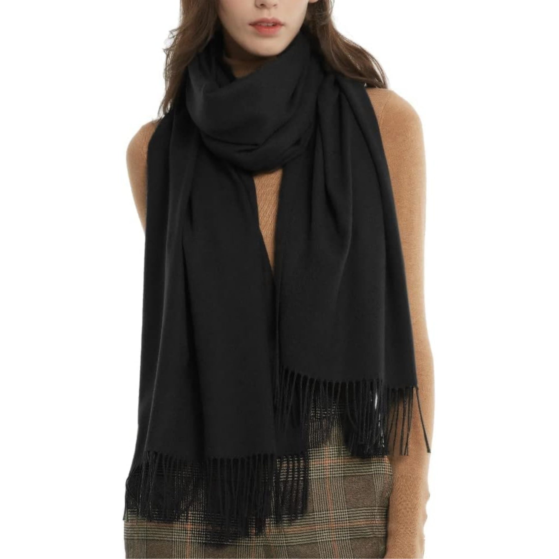 Women'S Winter Solid Color Embroidery Warm Scarf