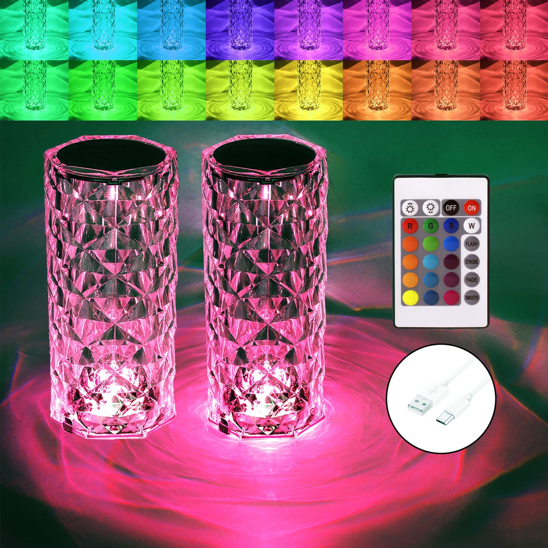 Romantic Crystal Table Lamp RGB Color Changing Night Light