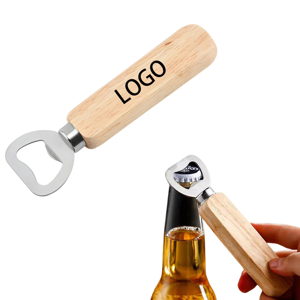 Wooden-Handle Stainless Steel Beer Opener