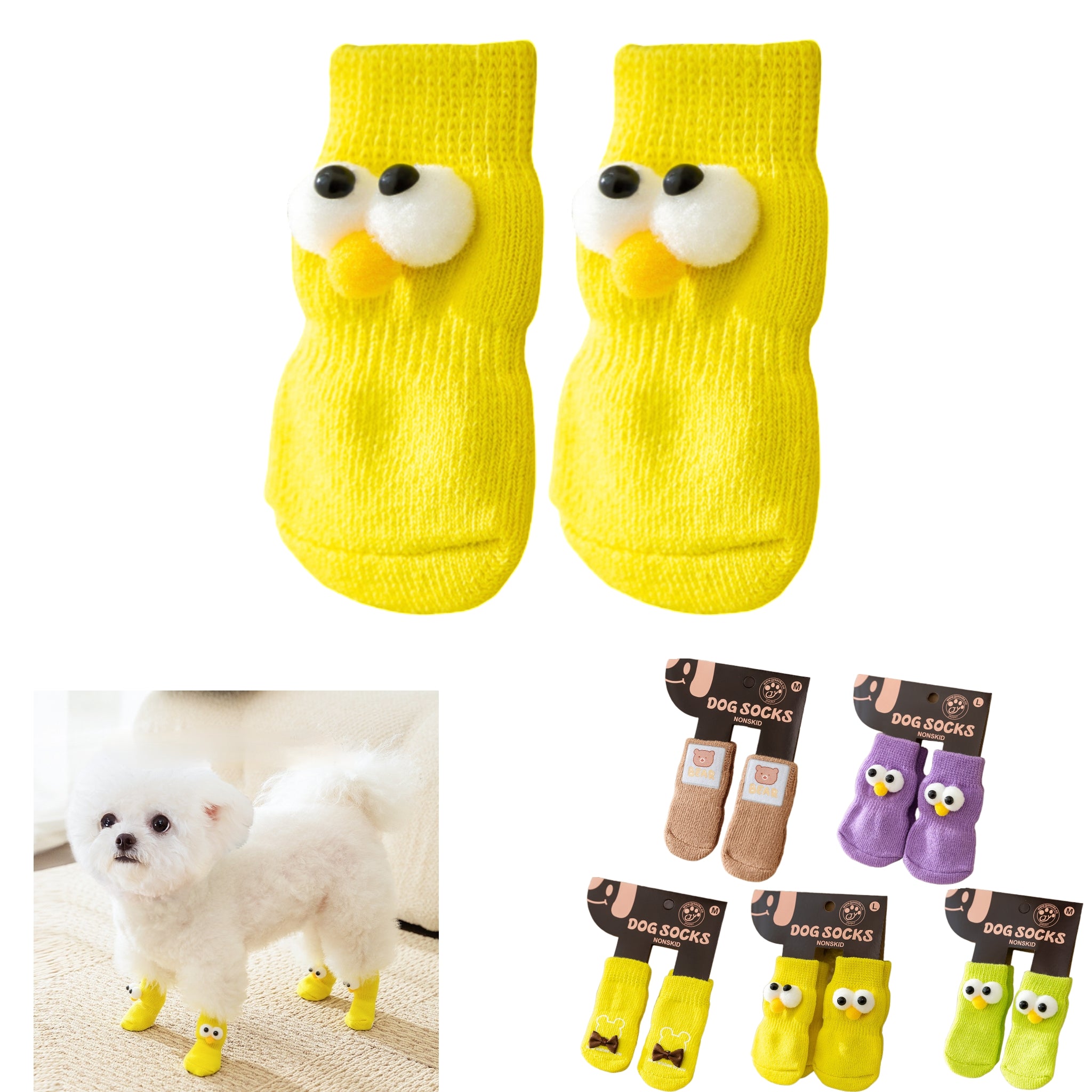 Hypoallergenic Non Slip Dog Socks With Cute Cartoon Eyes